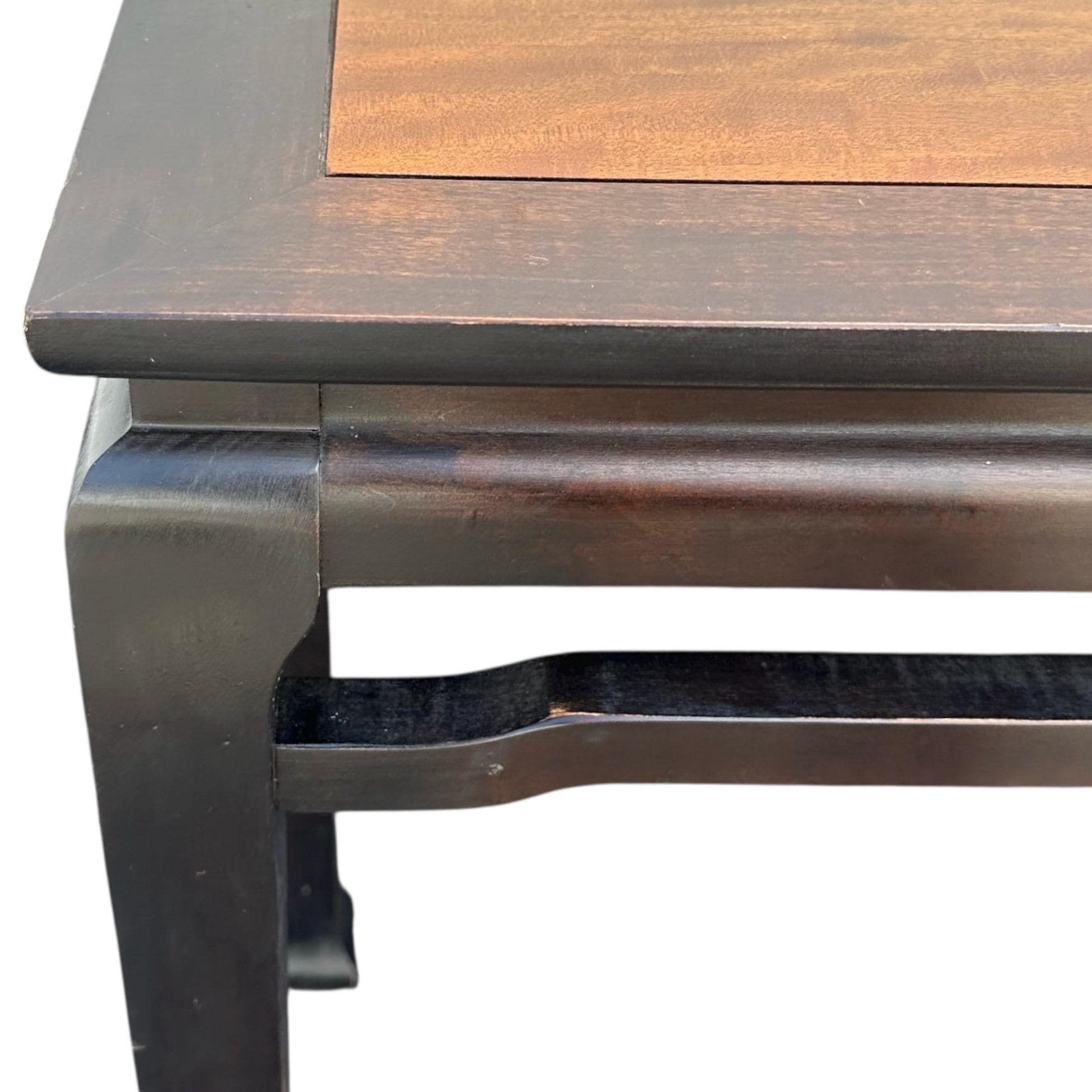 Chinoiserie Console with Ming Style Feet - Vintage Two Tone Black & Wood Asian Sofa or Entry Table - Thumbnail 3