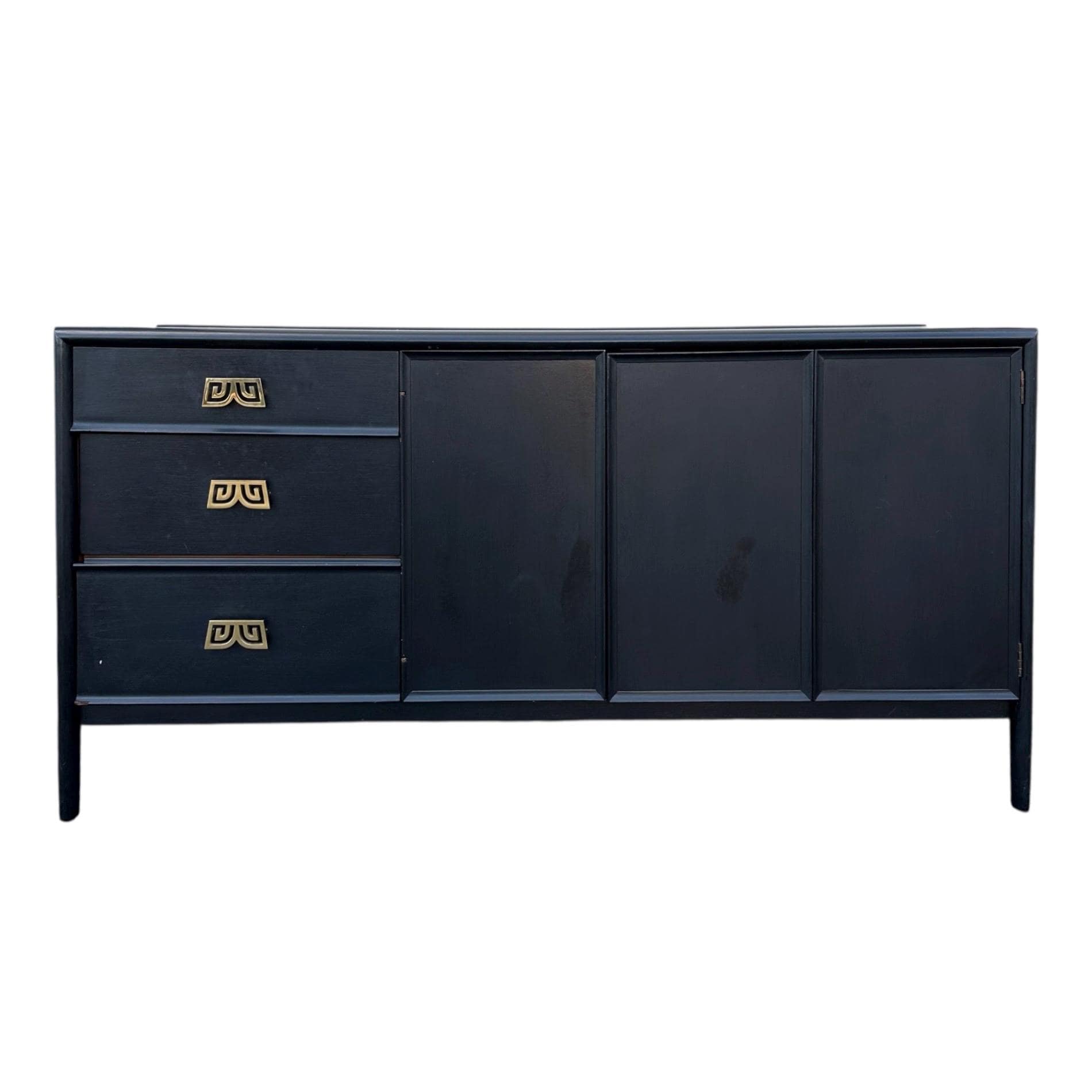 Vintage Drexel Parallel Sideboard - Black Wood, Gold, Chinoiserie MidCentury Asian Oriental Style Credenza Cabinet - Image 1