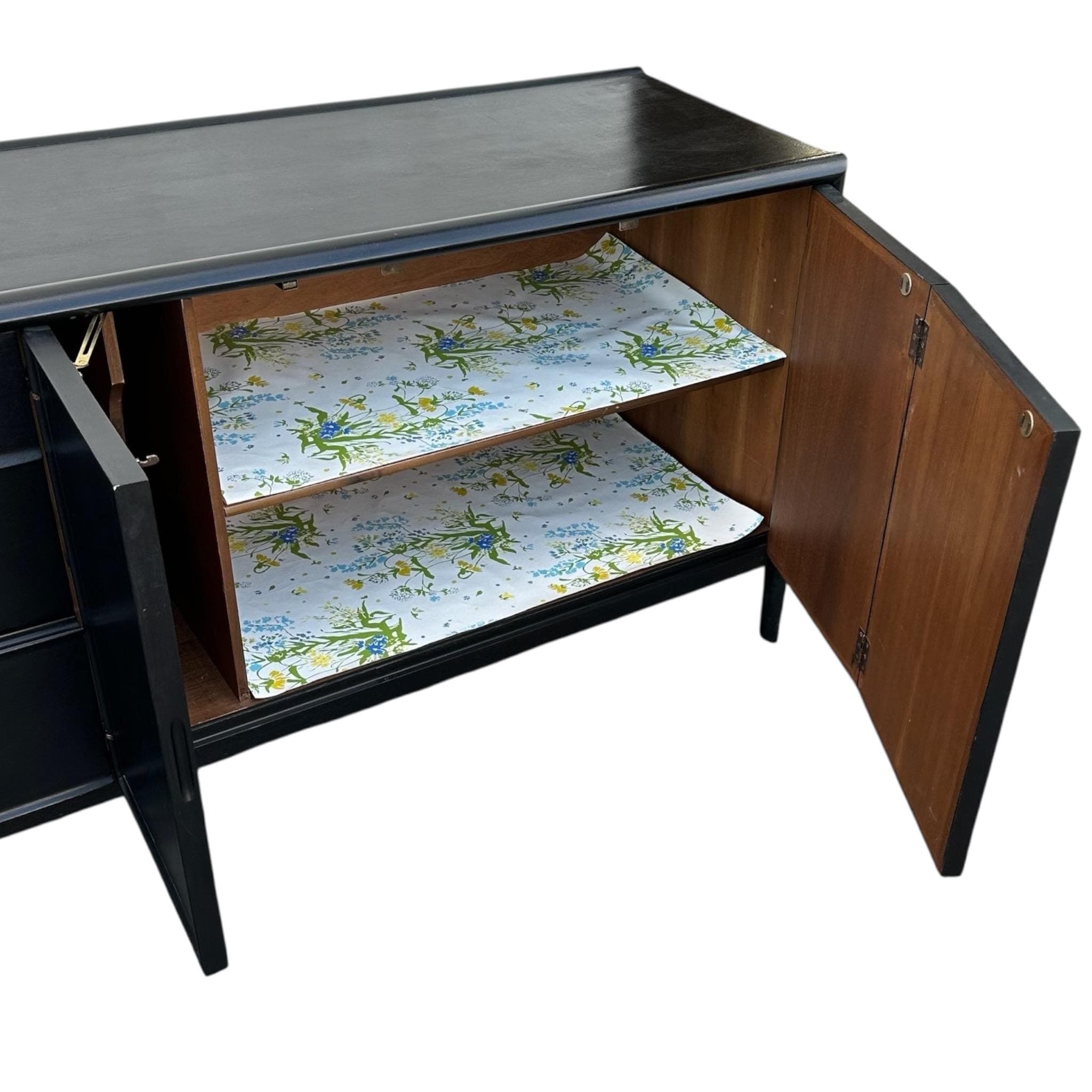 Vintage Drexel Parallel Sideboard - Black Wood, Gold, Chinoiserie MidCentury Asian Oriental Style Credenza Cabinet - Thumbnail 8