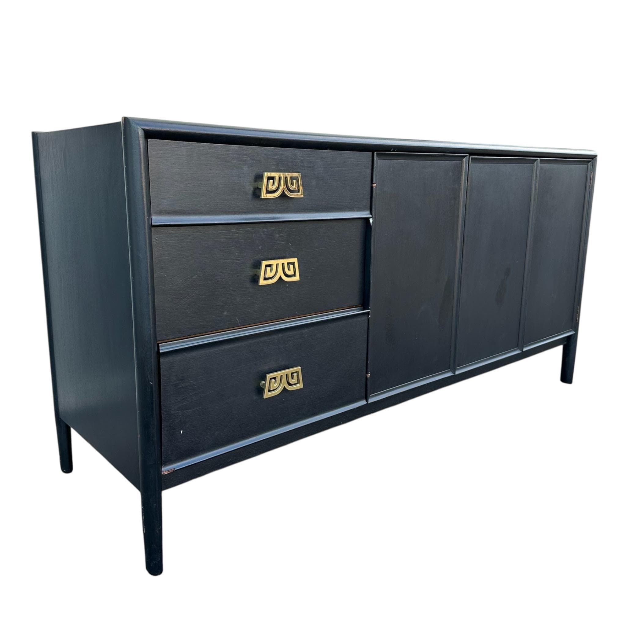 Vintage Drexel Parallel Sideboard - Black Wood, Gold, Chinoiserie MidCentury Asian Oriental Style Credenza Cabinet - Thumbnail 2