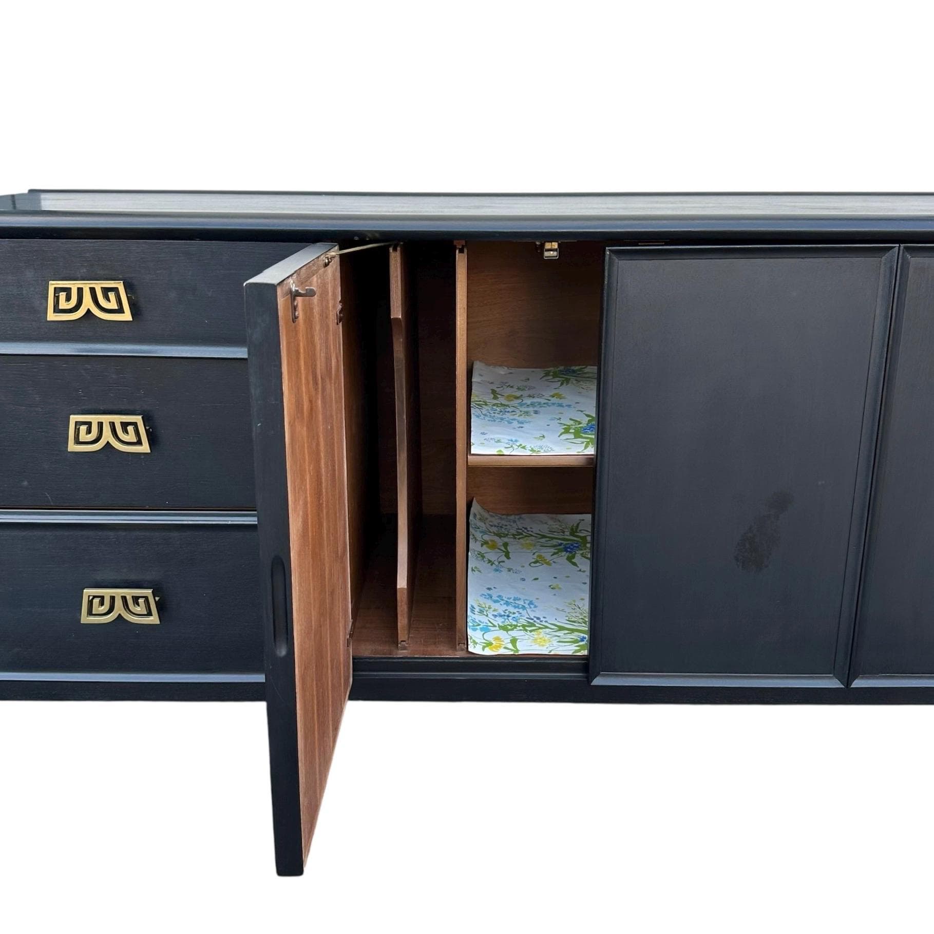 Vintage Drexel Parallel Sideboard - Black Wood, Gold, Chinoiserie MidCentury Asian Oriental Style Credenza Cabinet - Thumbnail 7