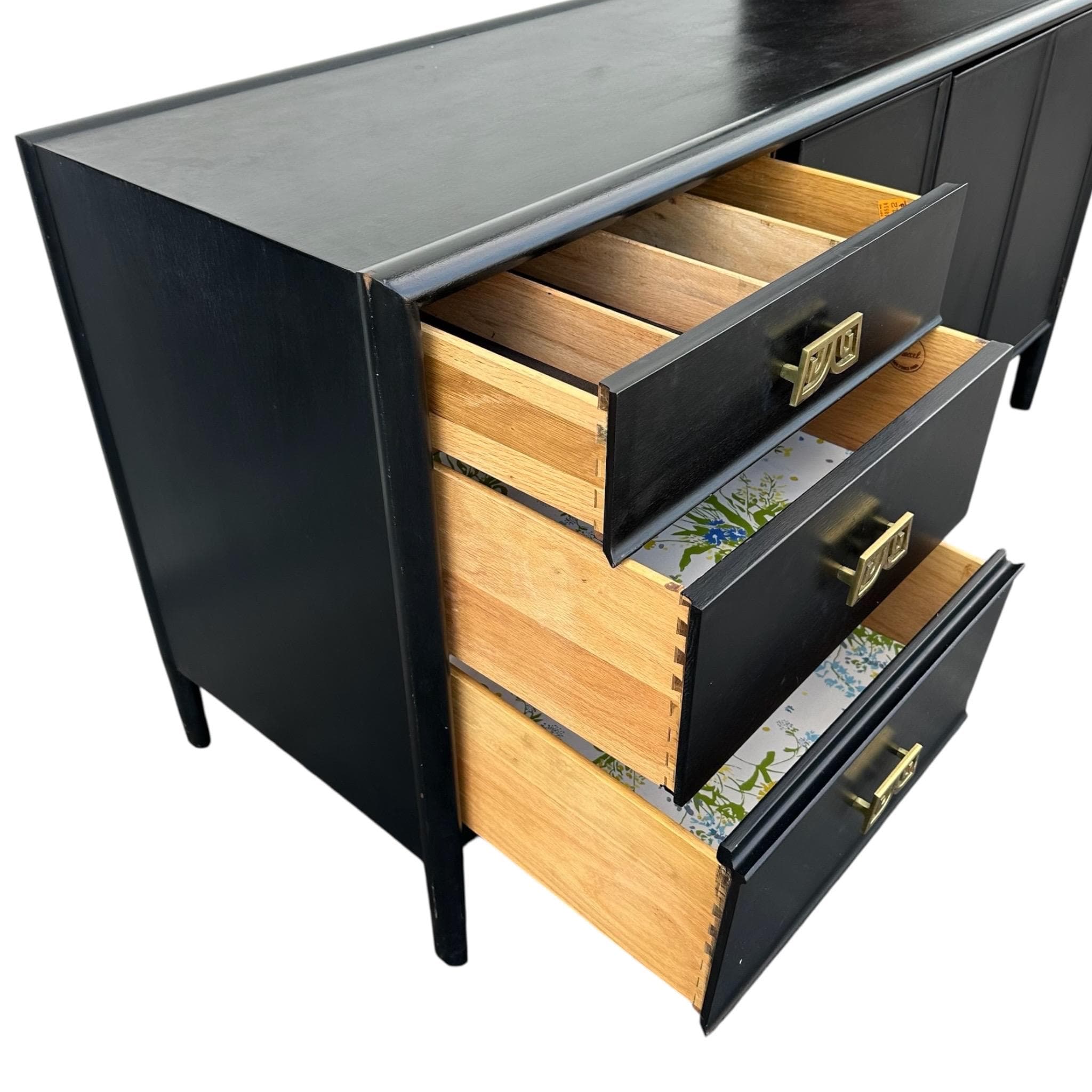Vintage Drexel Parallel Sideboard - Black Wood, Gold, Chinoiserie MidCentury Asian Oriental Style Credenza Cabinet - Thumbnail 5