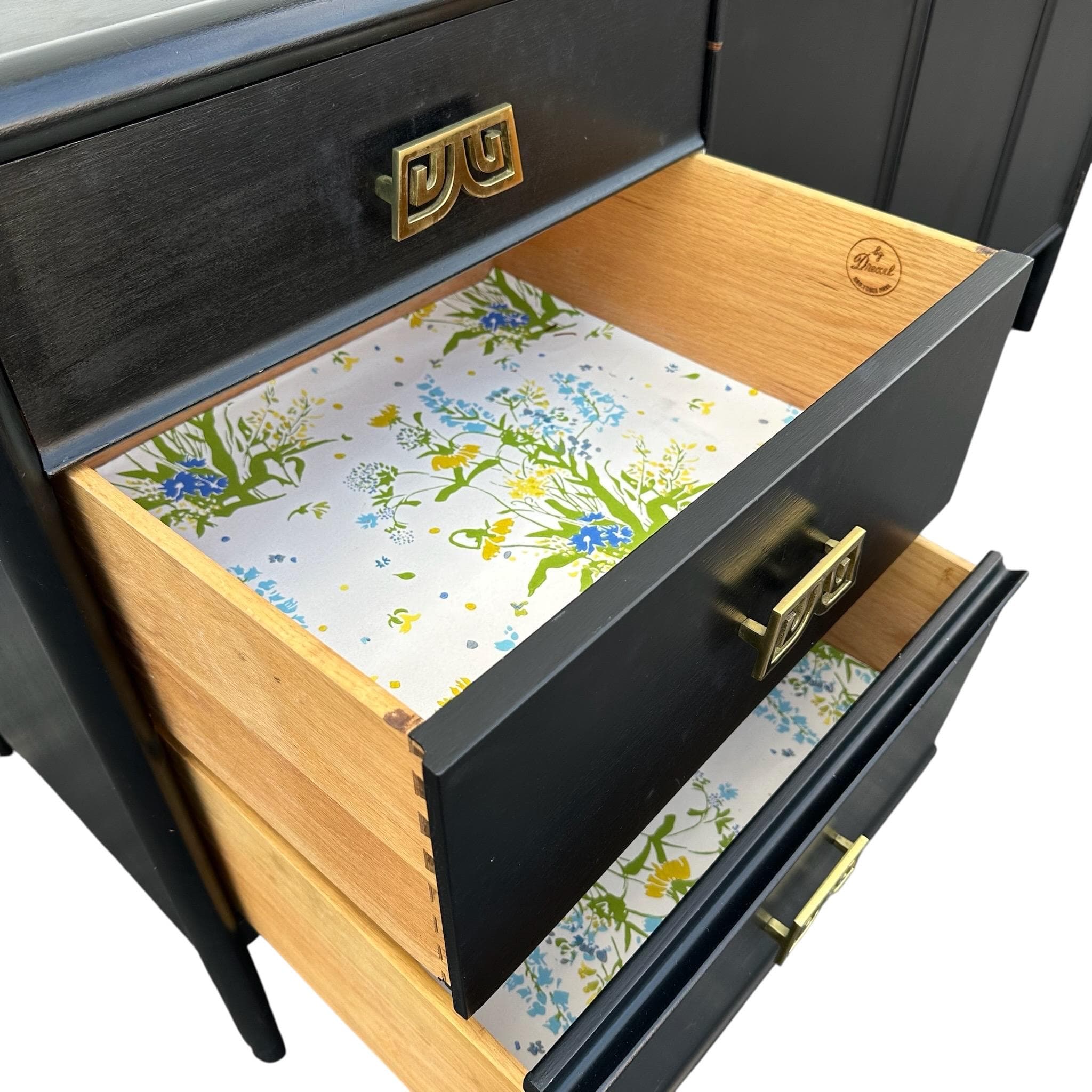 Vintage Drexel Parallel Sideboard - Black Wood, Gold, Chinoiserie MidCentury Asian Oriental Style Credenza Cabinet - Thumbnail 6