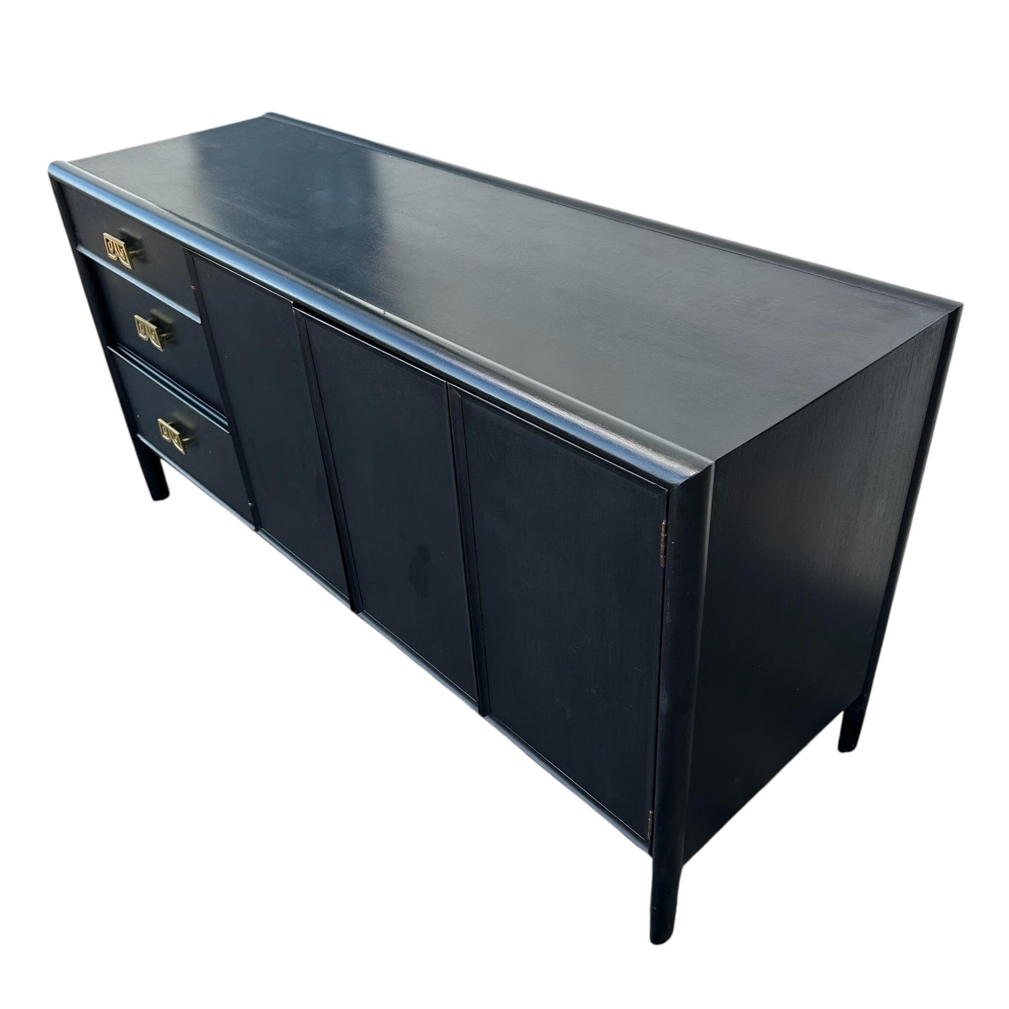 Vintage Drexel Parallel Sideboard - Black Wood, Gold, Chinoiserie MidCentury Asian Oriental Style Credenza Cabinet - Thumbnail 10