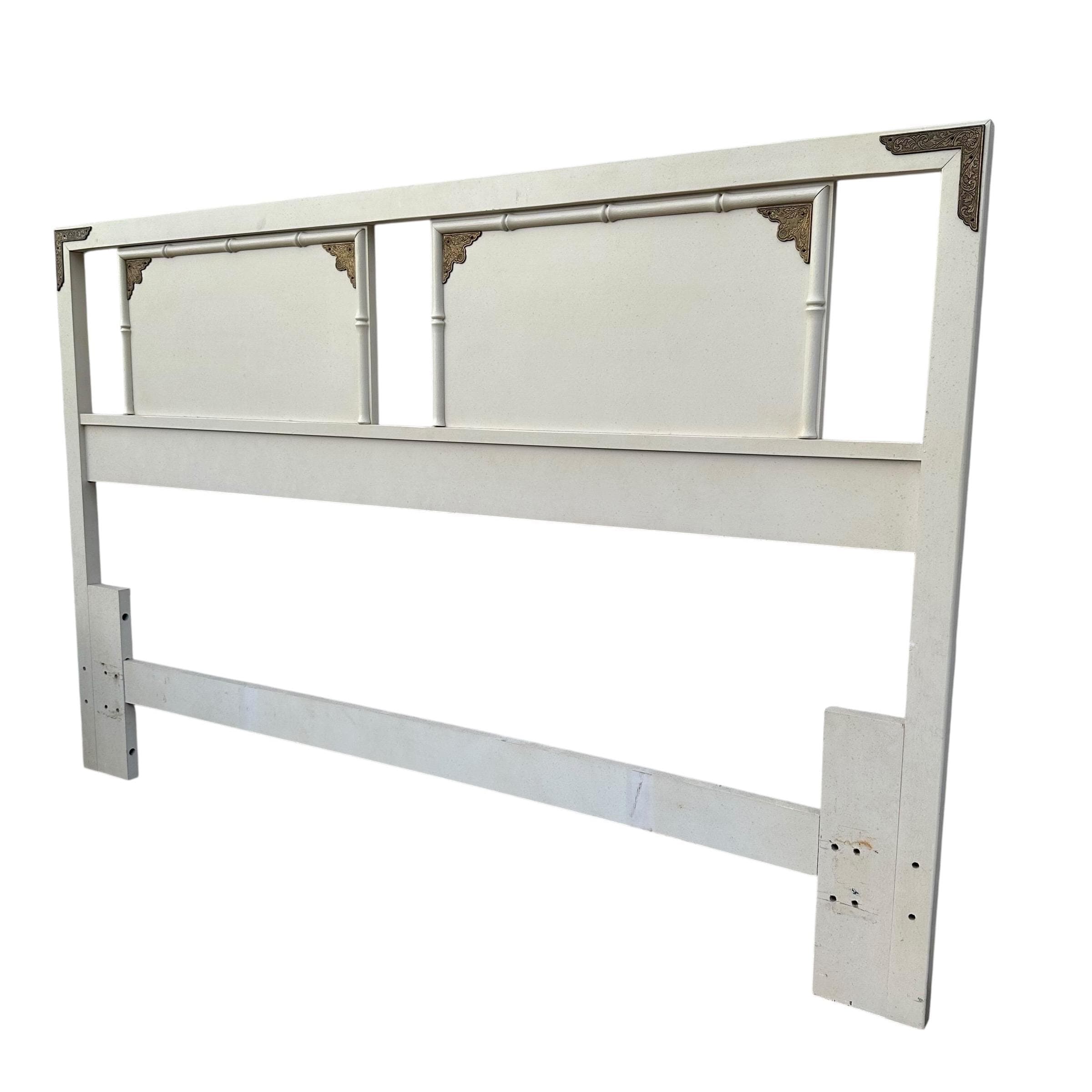 Chinoiserie Queen Headboard by Thomasville Furniture - Vintage Faux Bamboo & Asian-Inspired Brass Hollywood Regency Style - Thumbnail 5