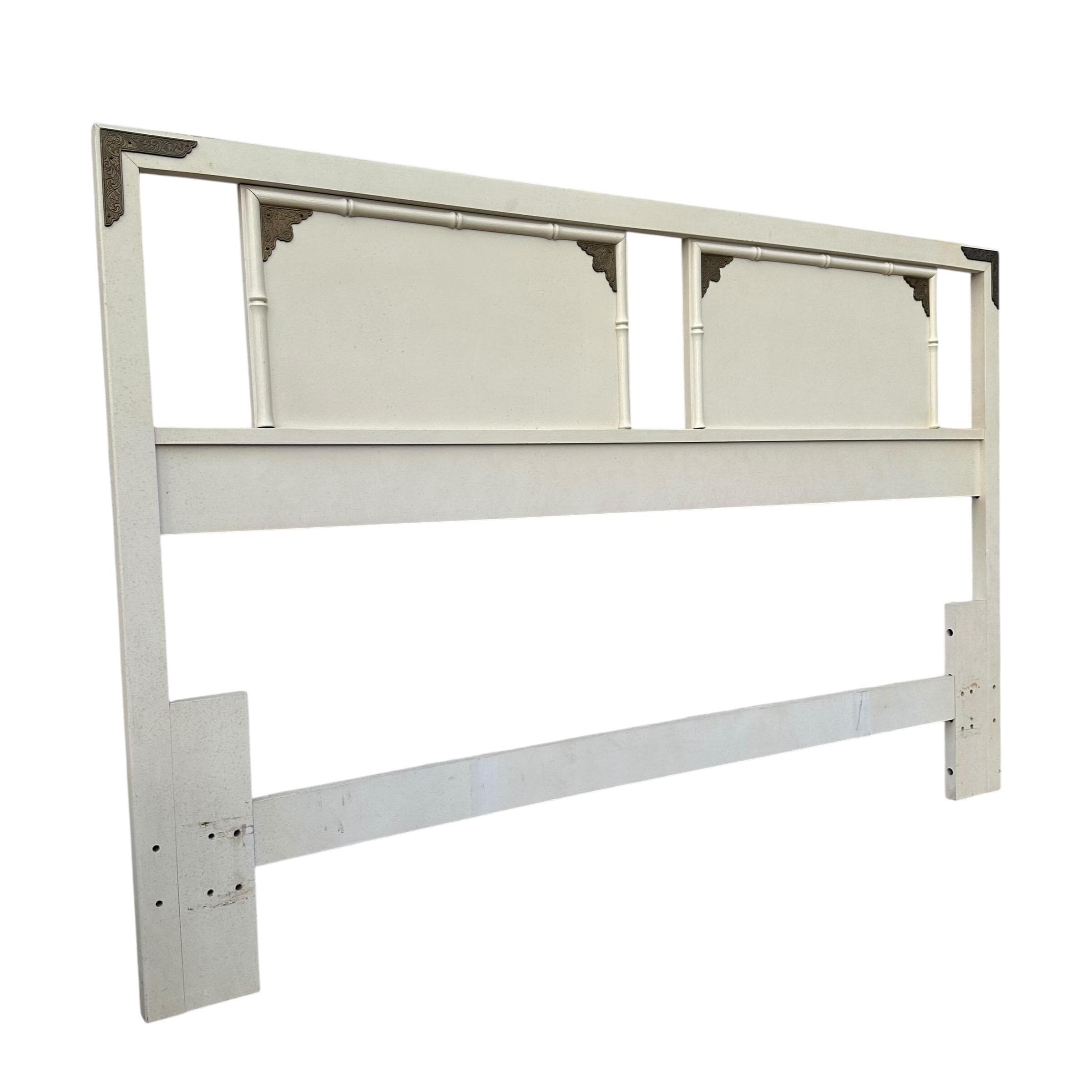 Chinoiserie Queen Headboard by Thomasville Furniture - Vintage Faux Bamboo & Asian-Inspired Brass Hollywood Regency Style - Thumbnail 3