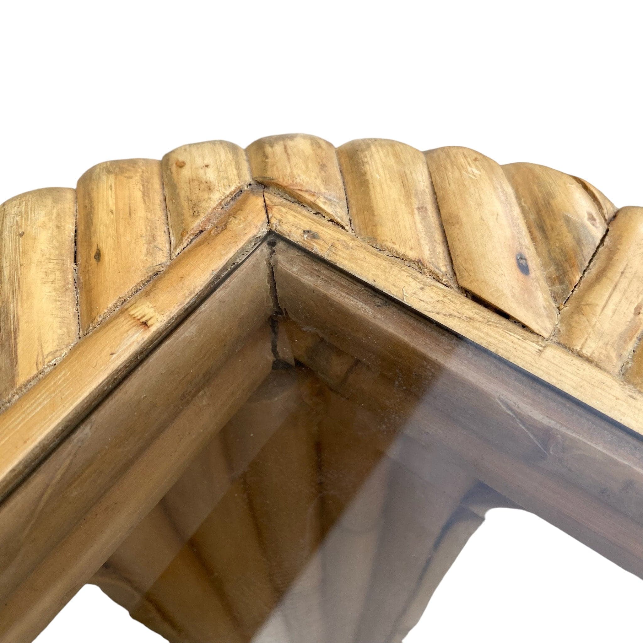 Vintage Split Bamboo Dining Table with Glass Top - 59" Rectangular Boho Coastal Waterfall Edge Rattan Style - Thumbnail 6