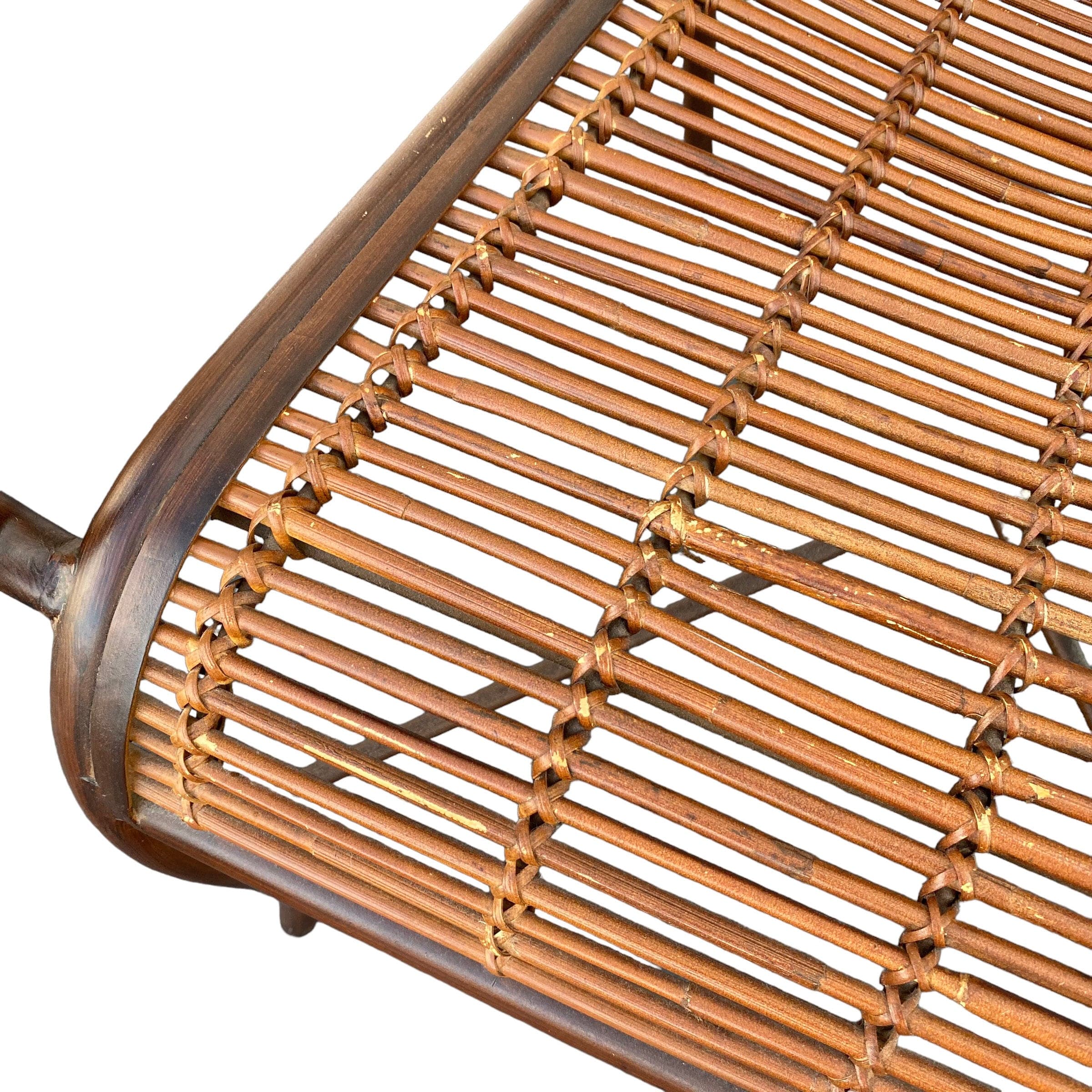 Vintage Rattan Arm Chair - Brown Metal and Bamboo Reed Wood Hollywood Regency Coastal Modern Armchair - Thumbnail 4