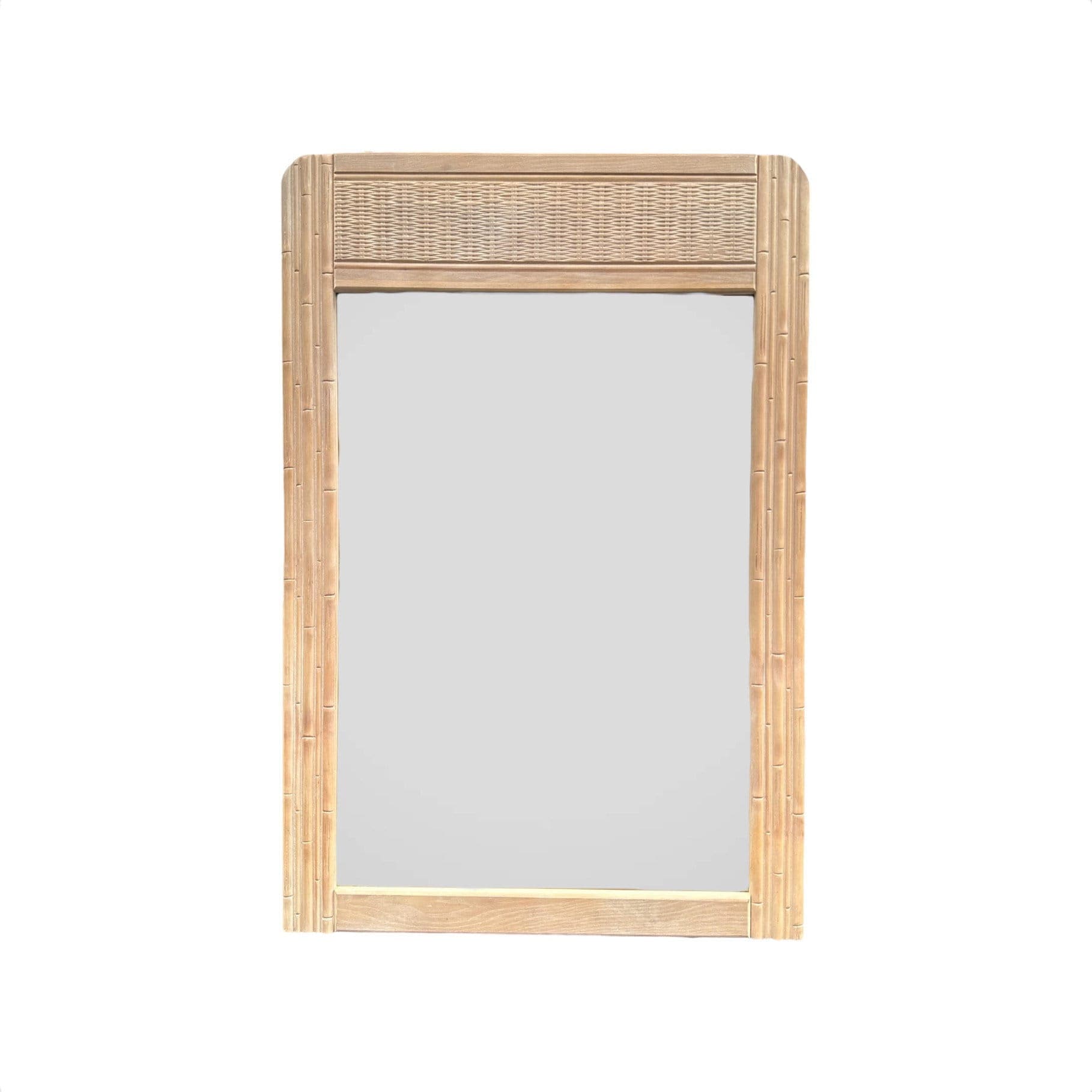 Faux Bamboo Mirror 43x29 LOCAL PICKUP Vintage White Wash Wood Coastal Hollywood Regency Rattan Style - Image 1