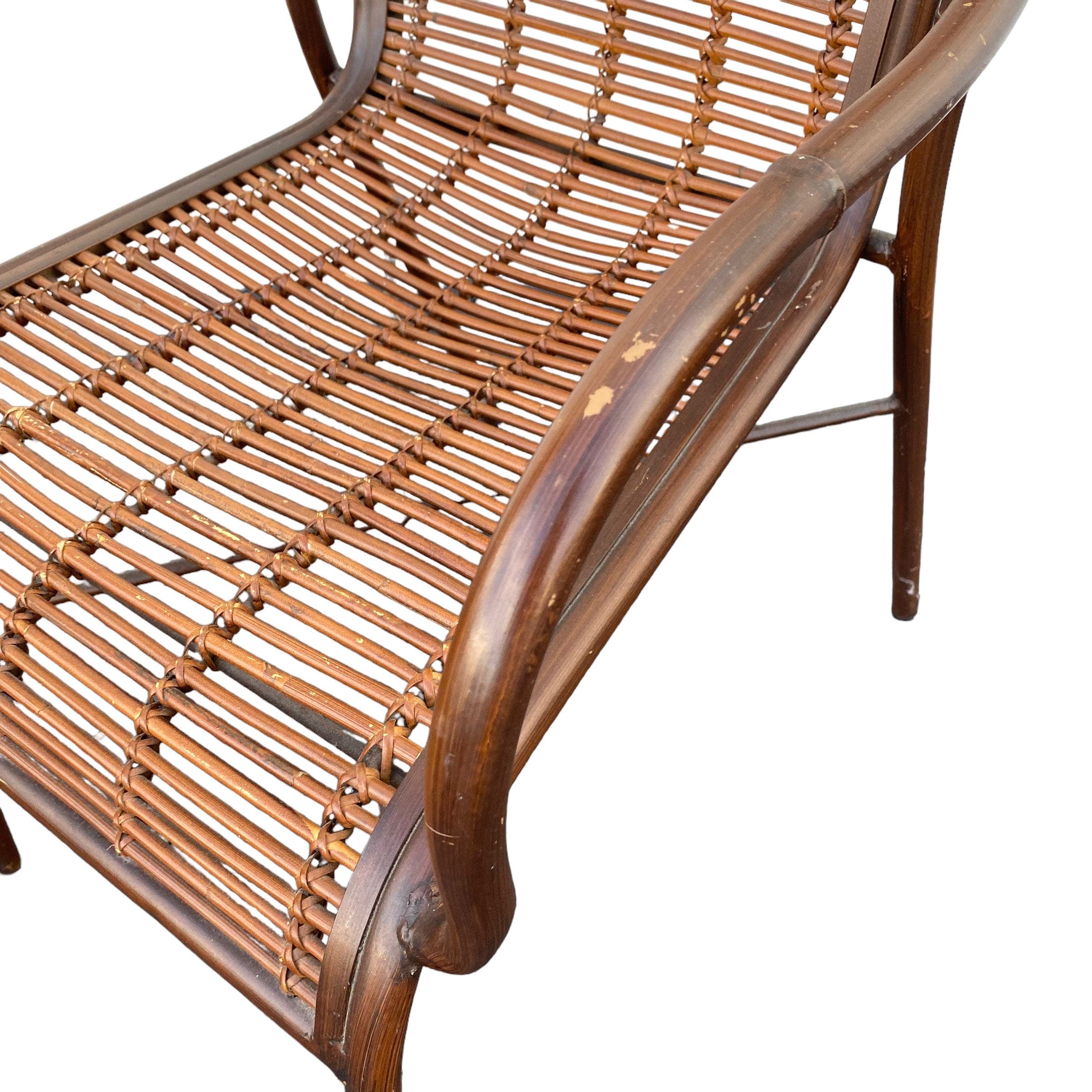 Vintage Rattan Arm Chair - Brown Metal and Bamboo Reed Wood Hollywood Regency Coastal Modern Armchair - Thumbnail 6