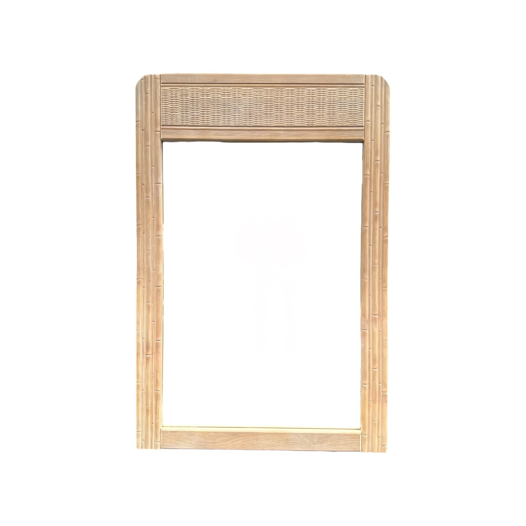 Faux Bamboo Mirror 43x29 LOCAL PICKUP Vintage White Wash Wood Coastal Hollywood Regency Rattan Style - Thumbnail 6