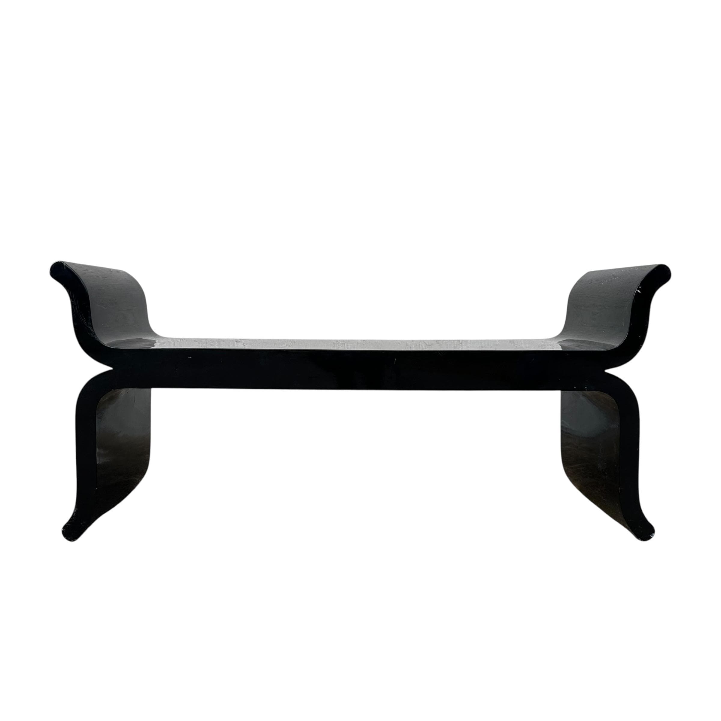 Vintage Black Pagoda Bench Project 48” - Elegant Sculptural Oriental Asian Style with Gold Inlay - Thumbnail 2