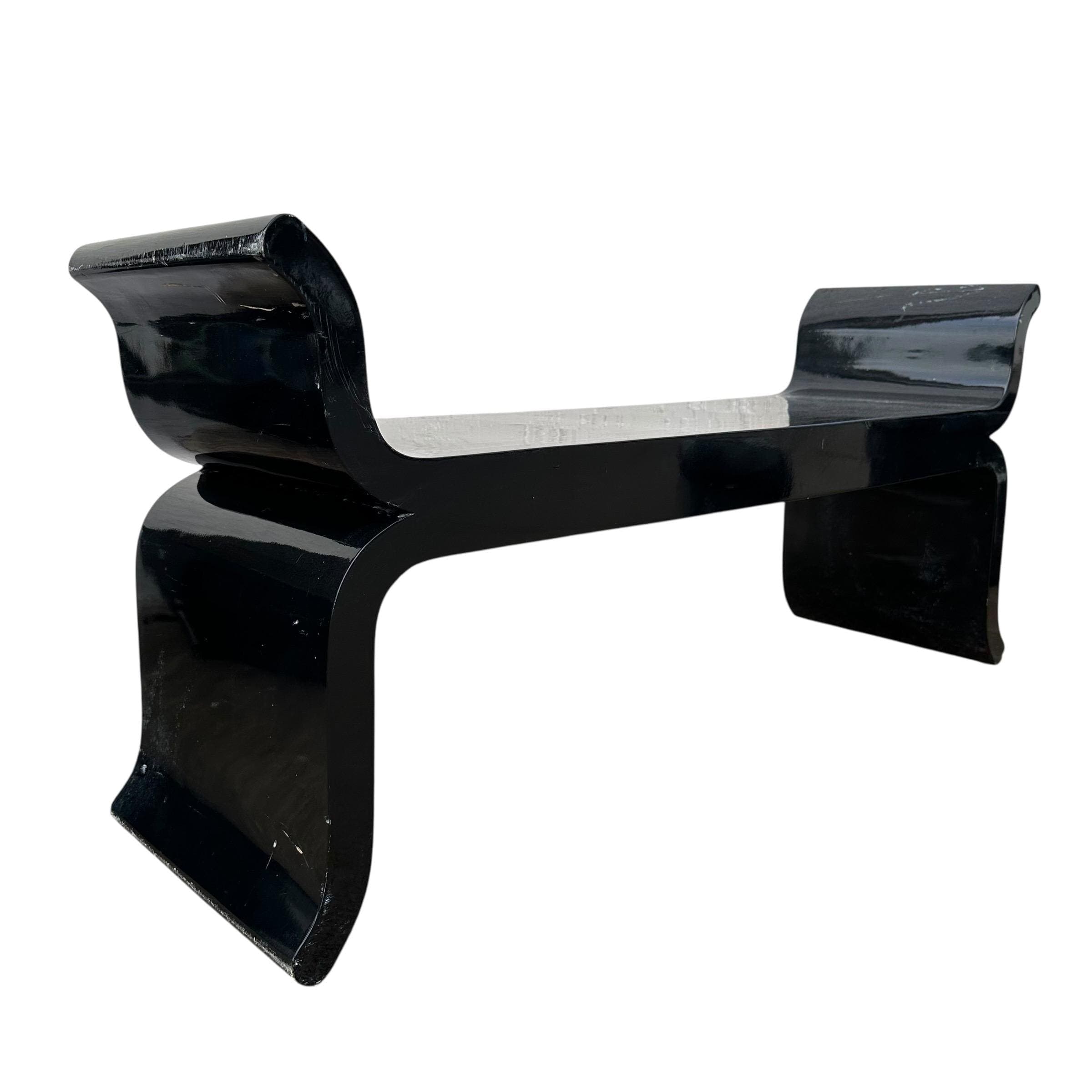 Vintage Black Pagoda Bench Project 48” - Elegant Sculptural Oriental Asian Style with Gold Inlay - Image 1