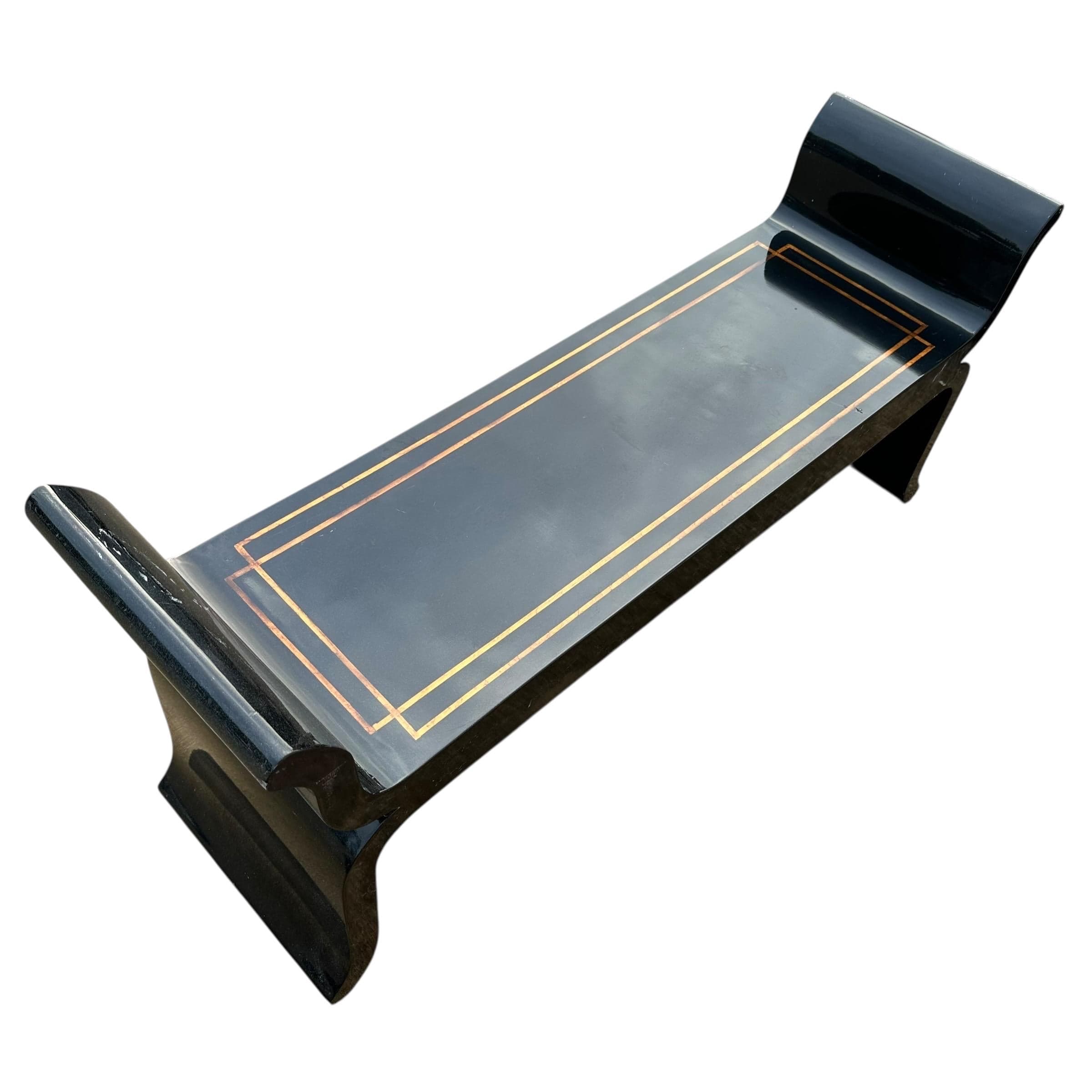 Vintage Black Pagoda Bench Project 48” - Elegant Sculptural Oriental Asian Style with Gold Inlay - Thumbnail 6