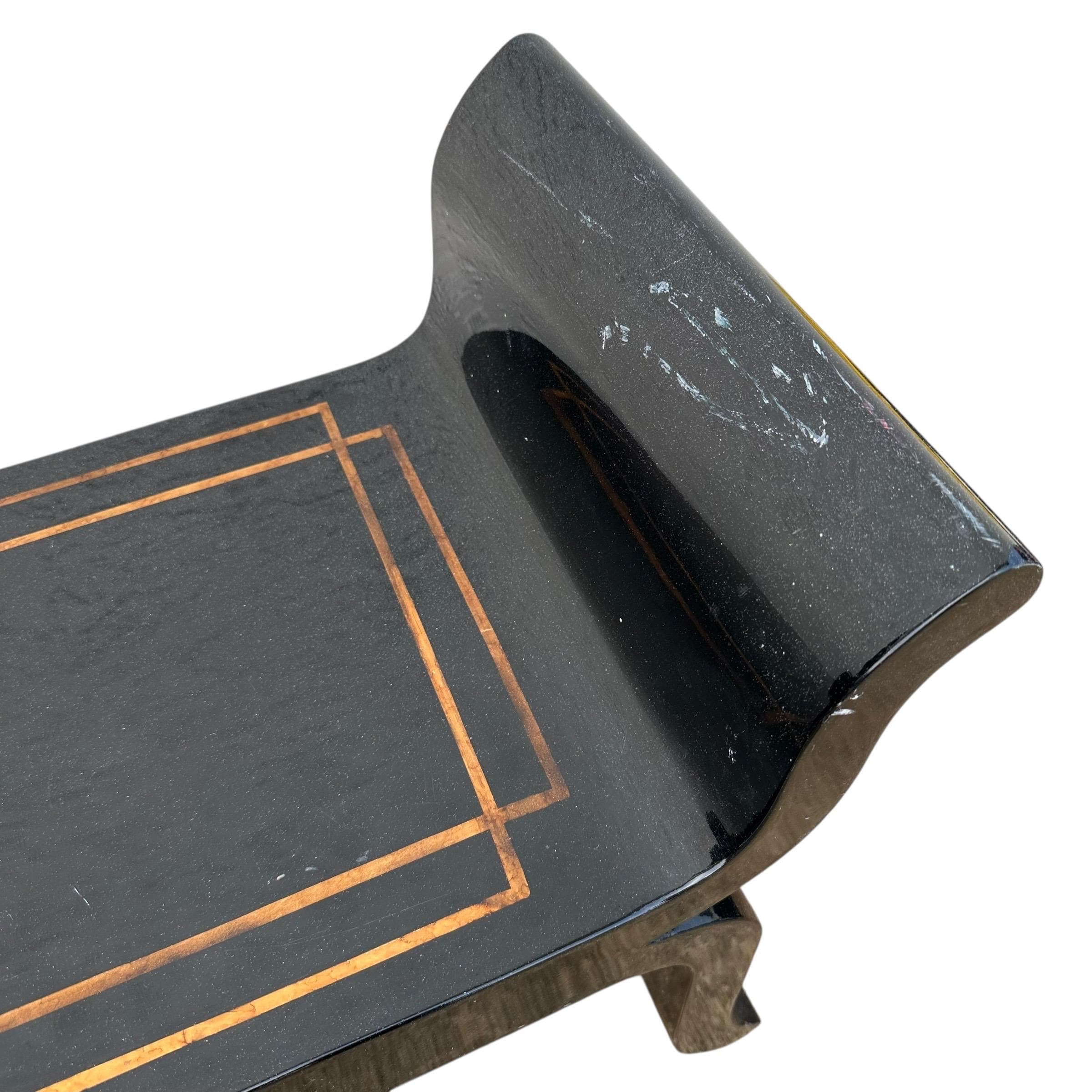 Vintage Black Pagoda Bench Project 48” - Elegant Sculptural Oriental Asian Style with Gold Inlay - Thumbnail 8