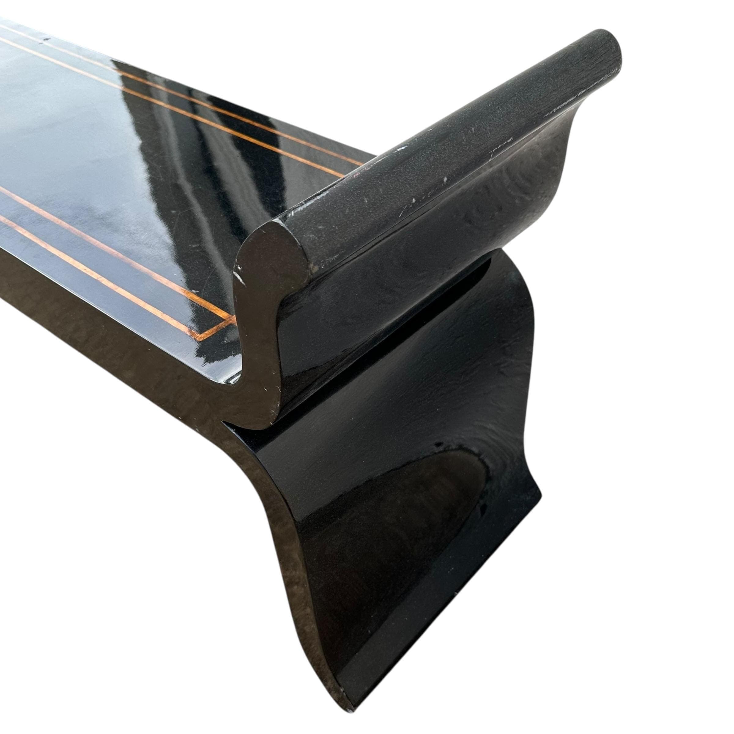 Vintage Black Pagoda Bench Project 48” - Elegant Sculptural Oriental Asian Style with Gold Inlay - Thumbnail 9