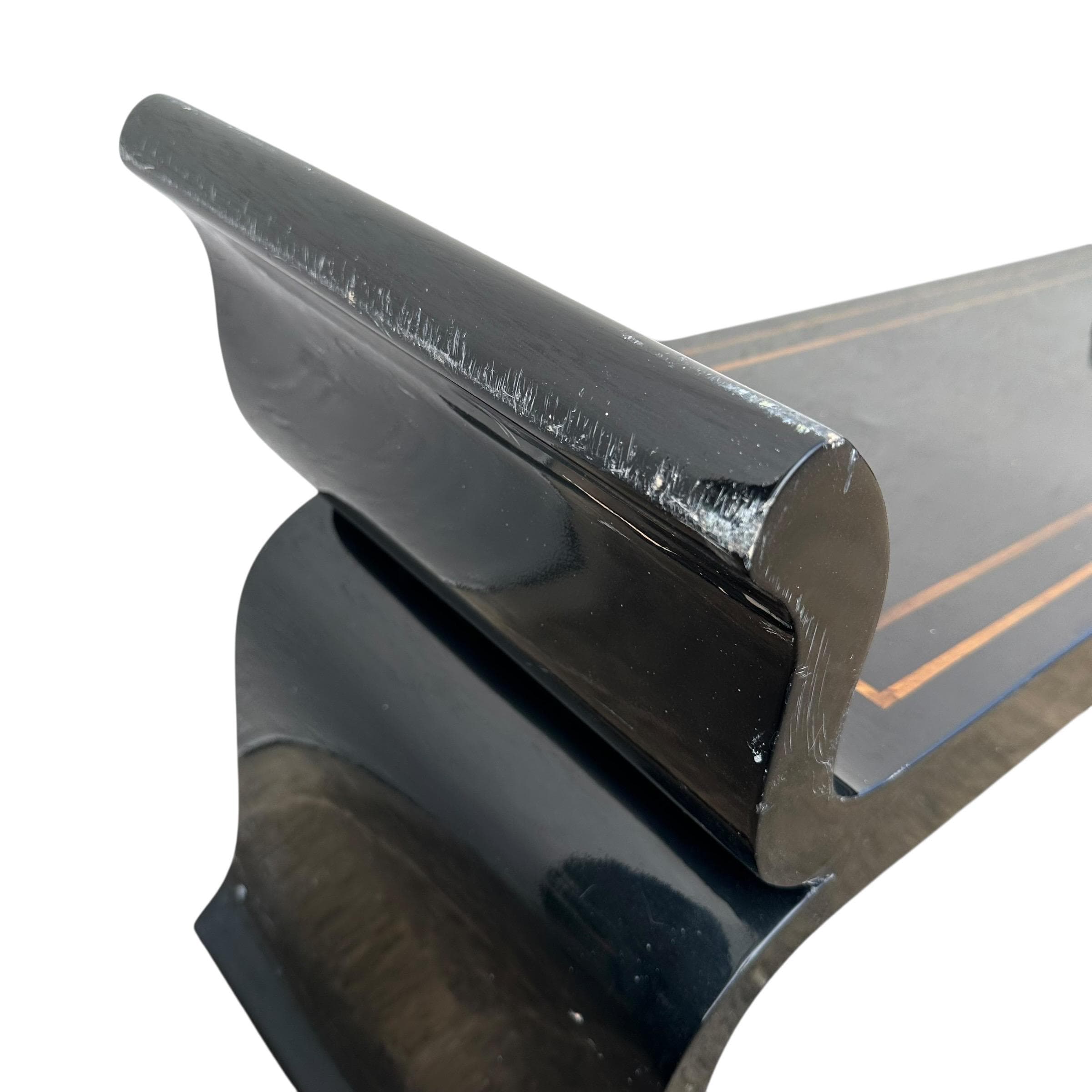 Vintage Black Pagoda Bench Project 48” - Elegant Sculptural Oriental Asian Style with Gold Inlay - Thumbnail 4