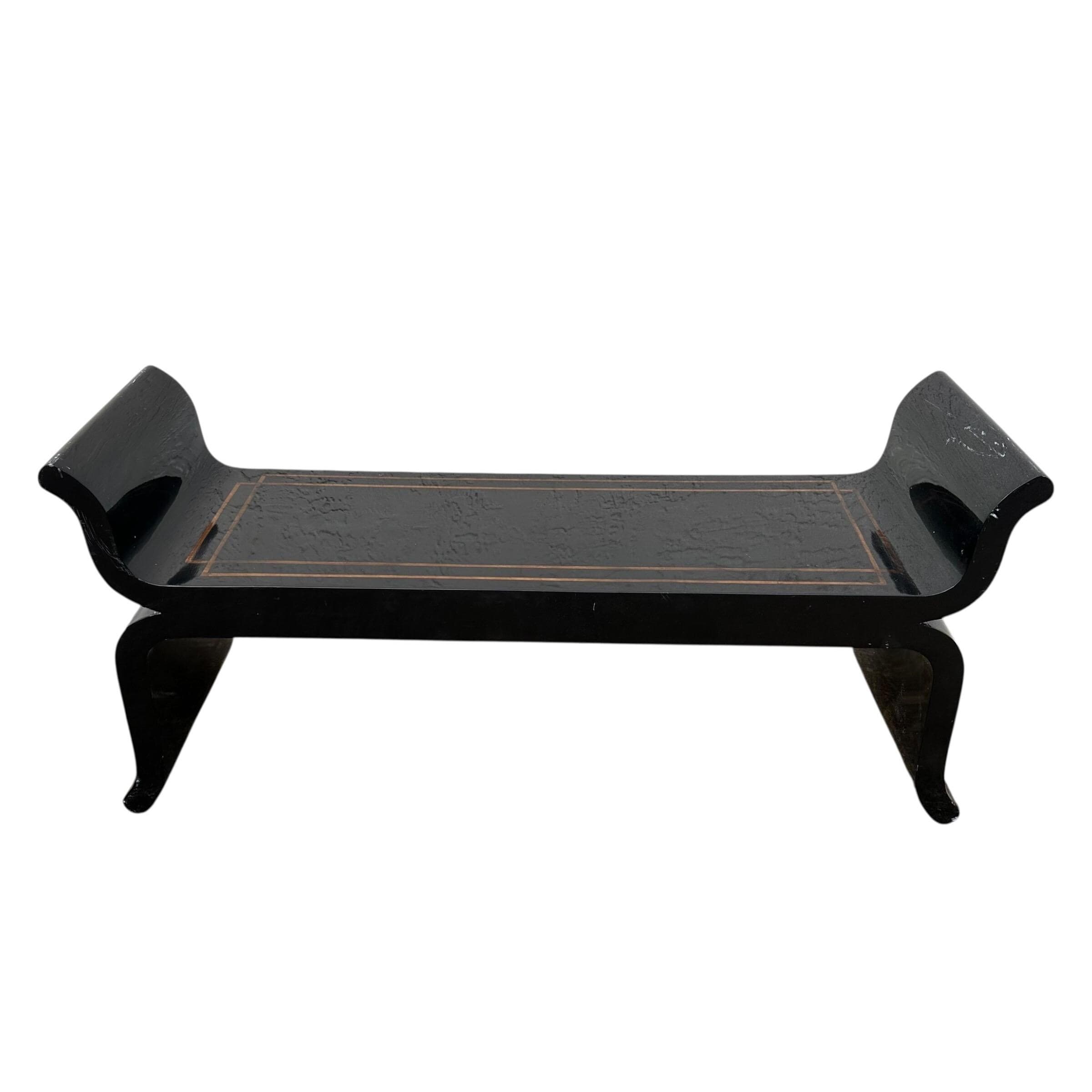 Vintage Black Pagoda Bench Project 48” - Elegant Sculptural Oriental Asian Style with Gold Inlay - Thumbnail 10
