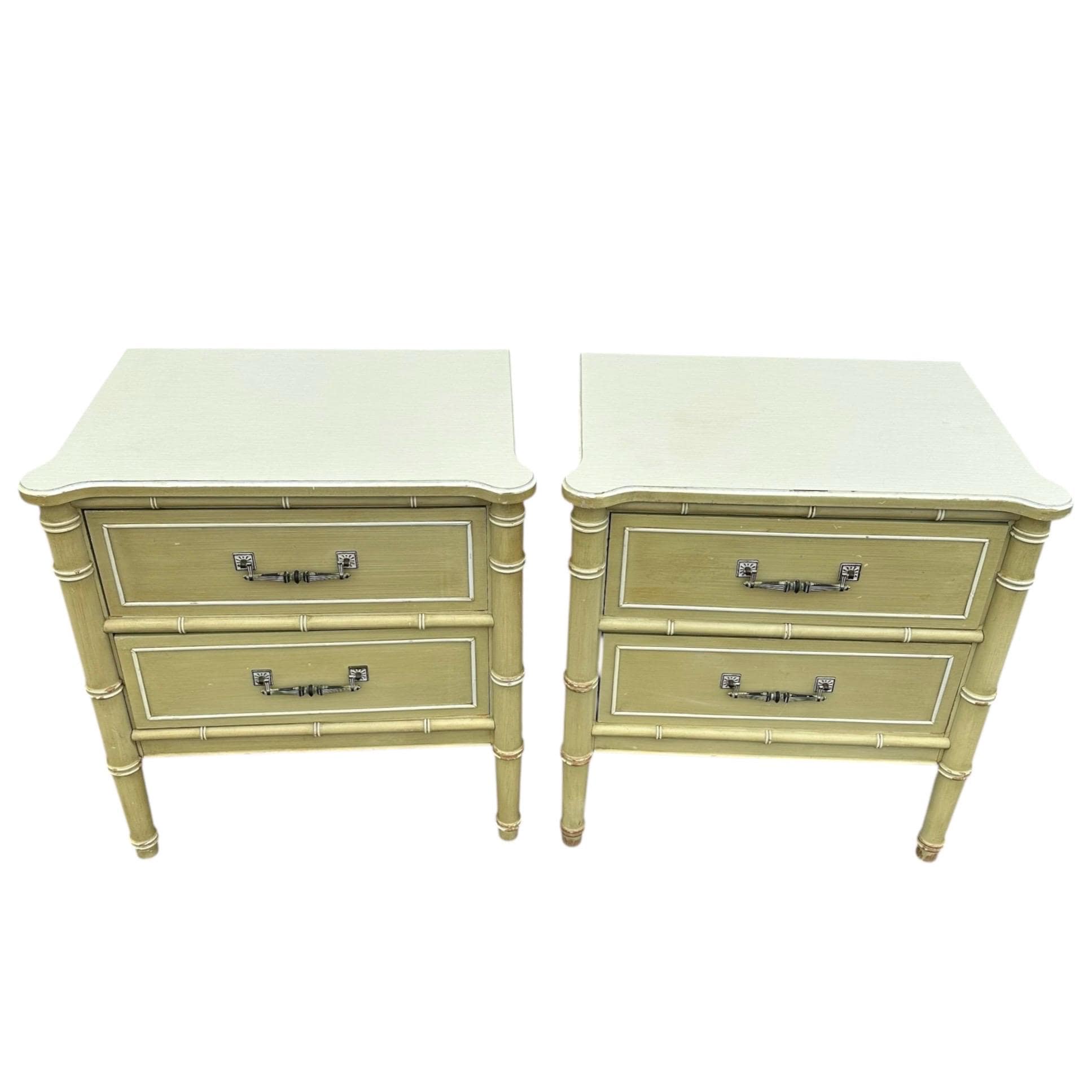 Henry Link Nightstands Set of 2 - Original Vintage Green Bali Hai Faux Bamboo End Tables Pair Hollywood Regency Chinoiserie Coastal - Thumbnail 3