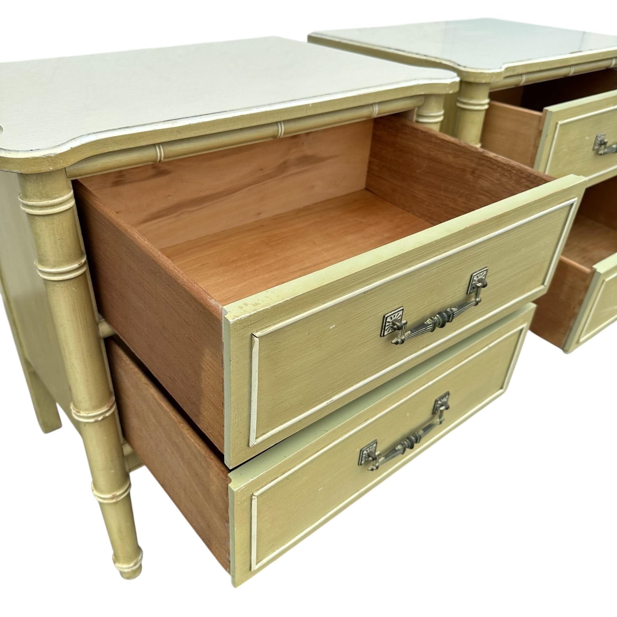 Henry Link Nightstands Set of 2 - Original Vintage Green Bali Hai Faux Bamboo End Tables Pair Hollywood Regency Chinoiserie Coastal - Thumbnail 7