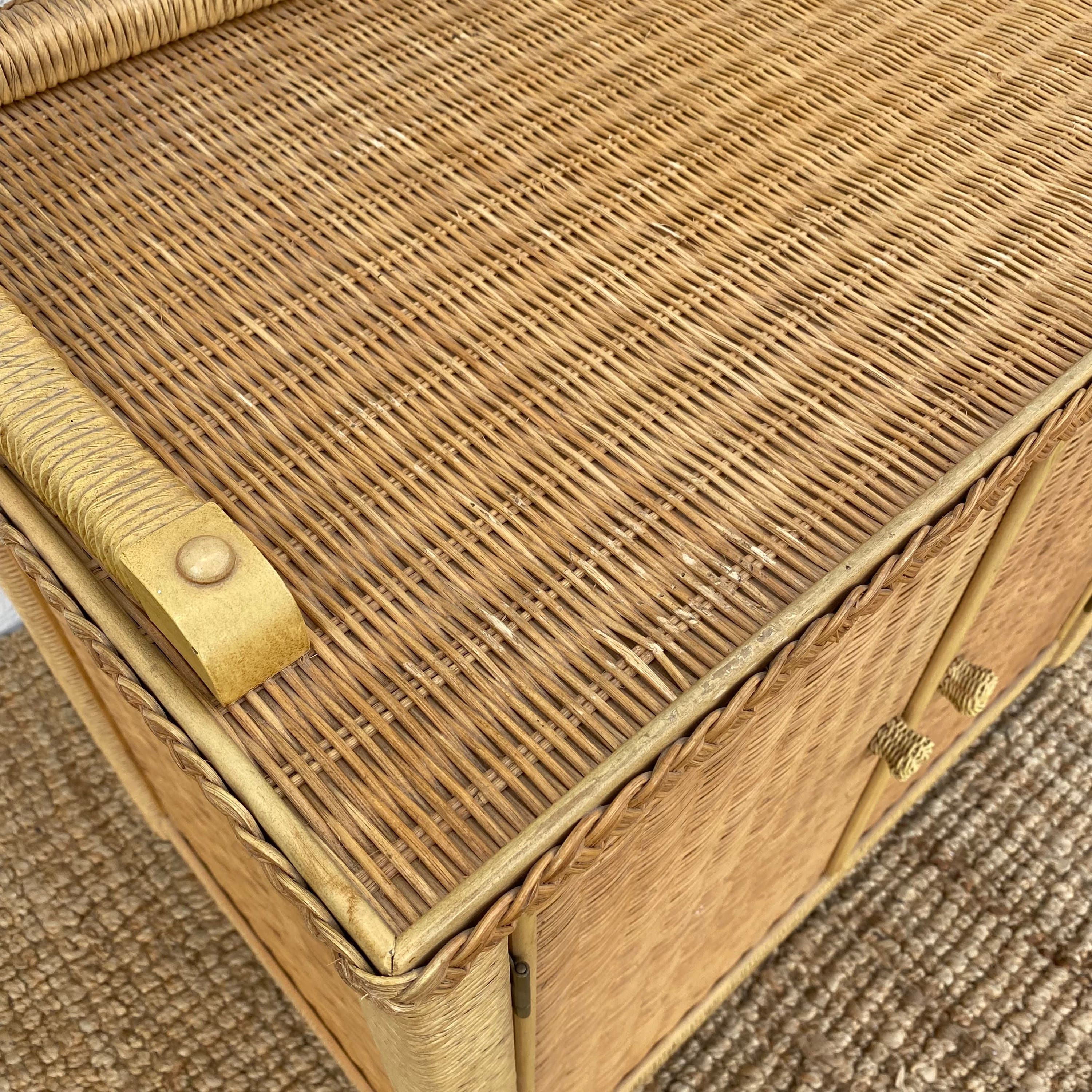 Vintage Henry Link Wicker Server Cabinet with Woven Rattan & Casters - Coastal Boho Chic Rolling Bar Cart - Thumbnail 5