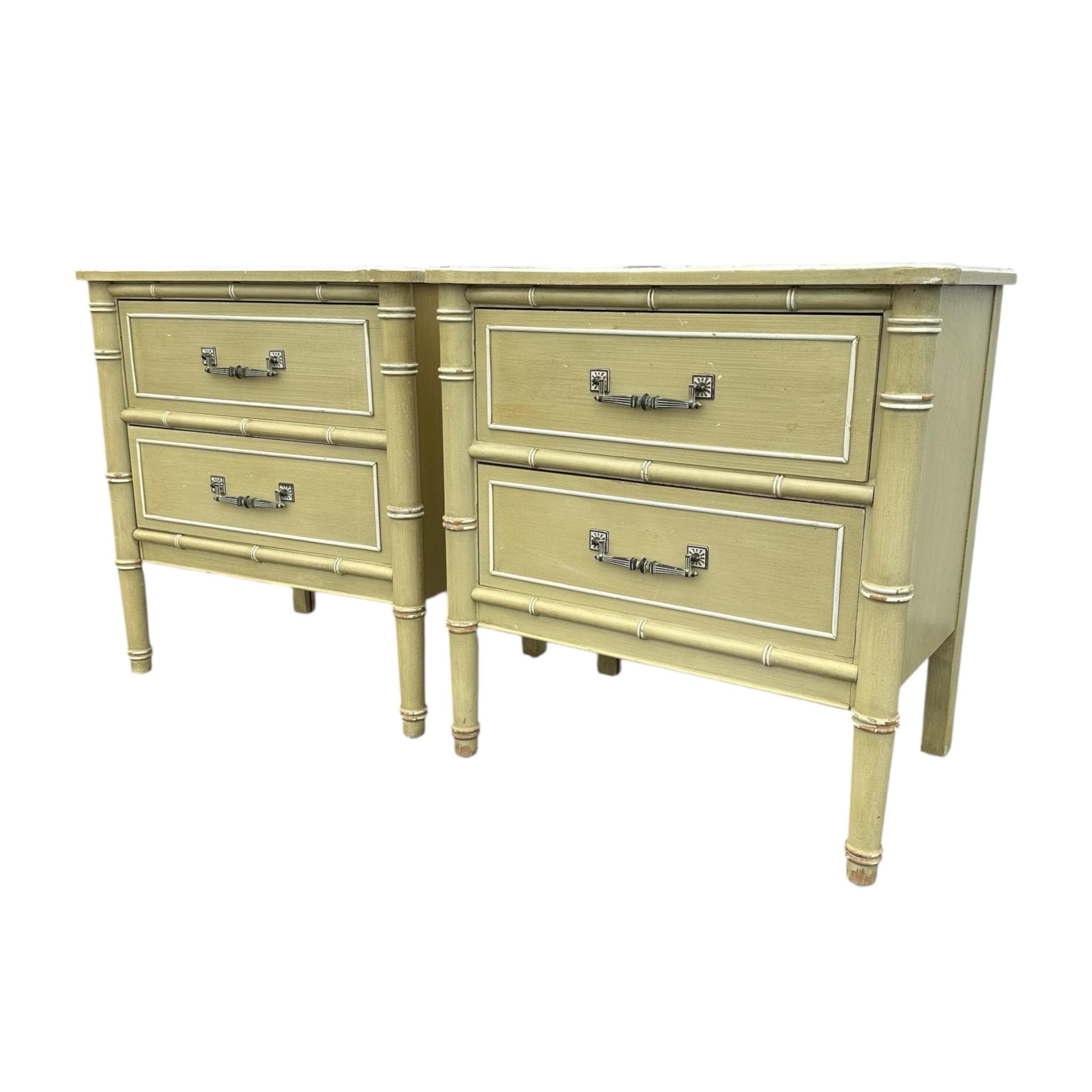 Henry Link Nightstands Set of 2 - Original Vintage Green Bali Hai Faux Bamboo End Tables Pair Hollywood Regency Chinoiserie Coastal - Thumbnail 6