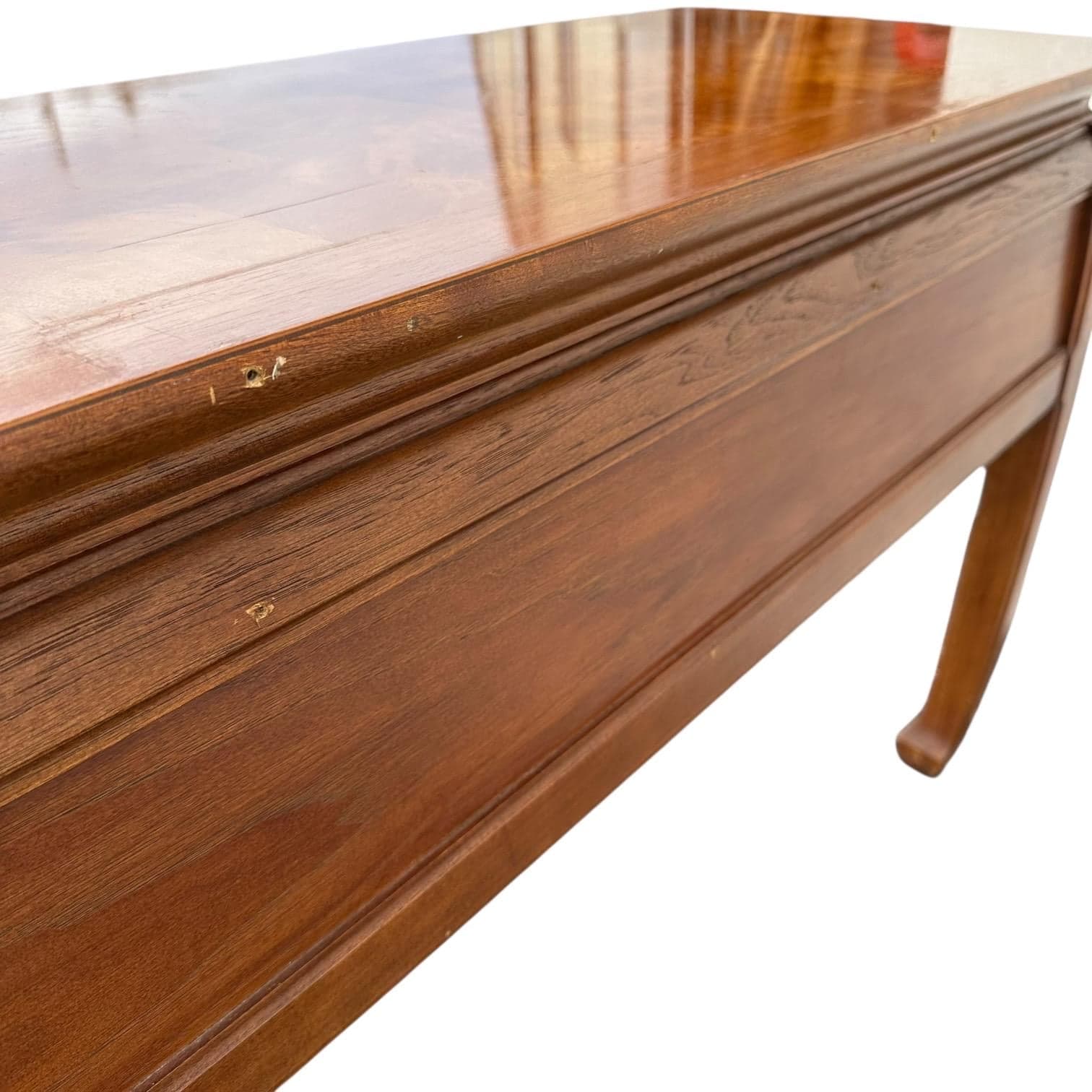 Chinoiserie Vanity Table by Thomasville Mystique - Vintage Pecan Burl Wood & Brass Asian Hollywood Regency Style 2 Drawer Desk - Thumbnail 9