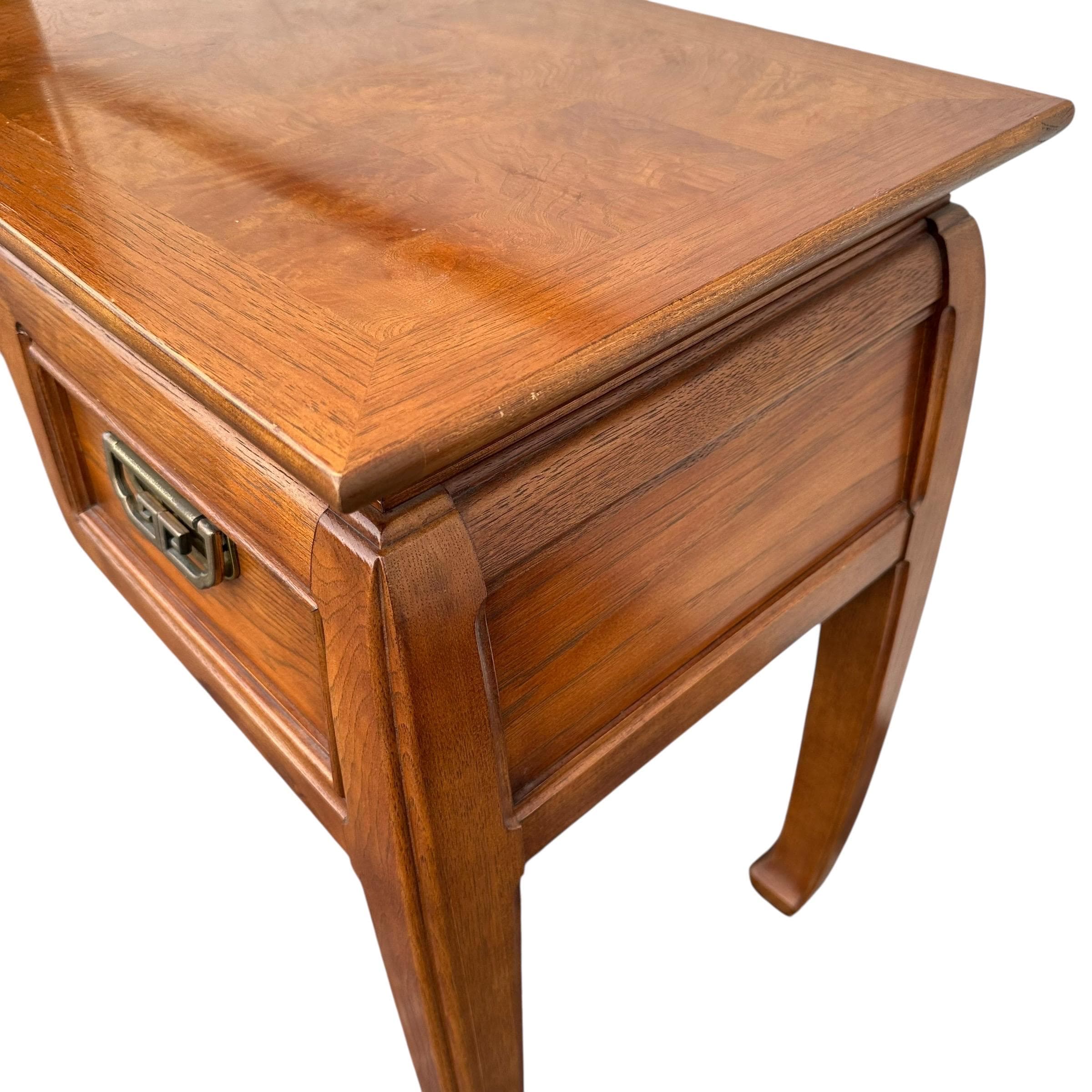 Chinoiserie Vanity Table by Thomasville Mystique - Vintage Pecan Burl Wood & Brass Asian Hollywood Regency Style 2 Drawer Desk - Thumbnail 6