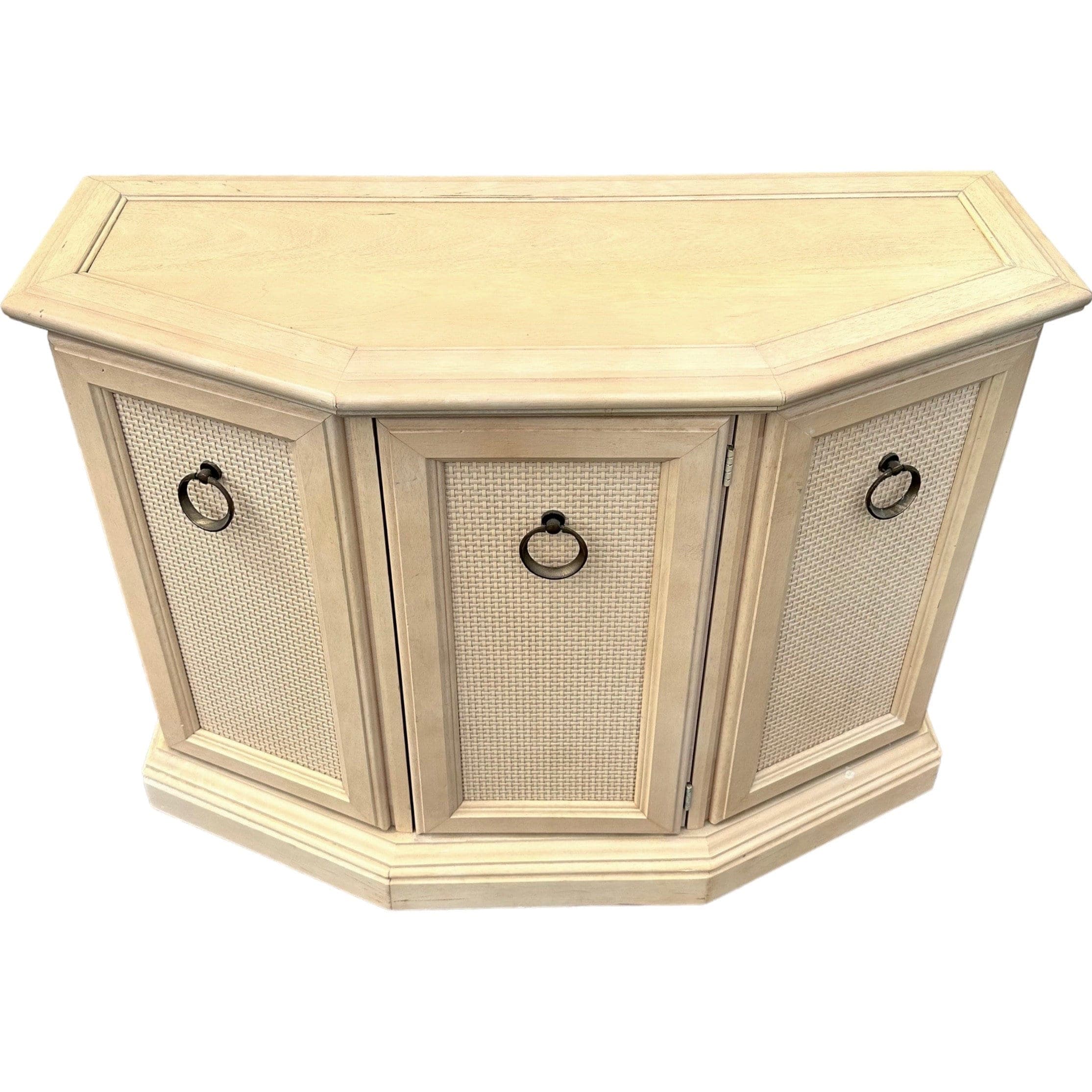 Vintage Entry Cabinet with Faux Rattan Wicker 36x14x29 - Hollywood Regency Coastal Narrow Accent Table or Bathroom Furniture - Thumbnail 2