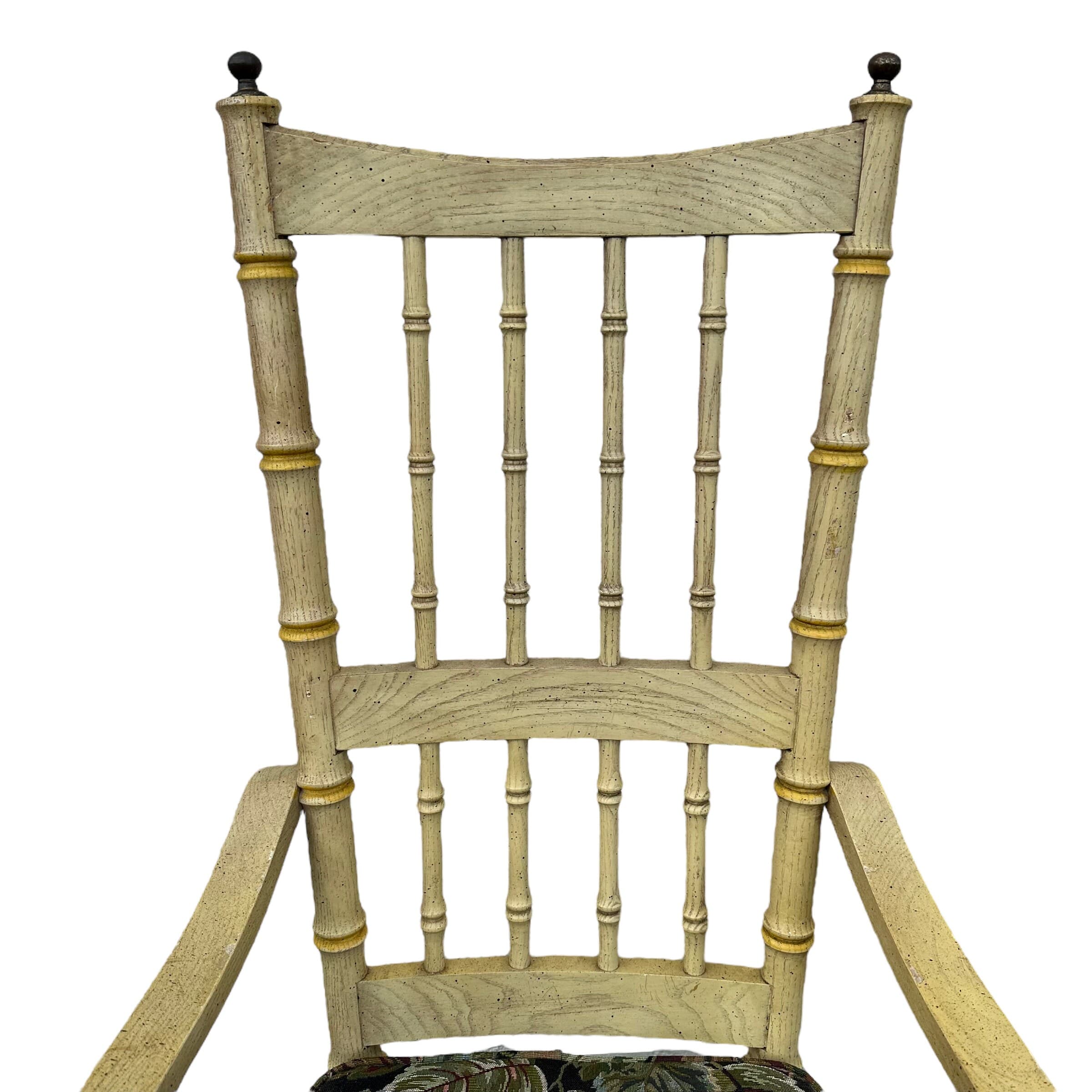 Faux Bamboo Armchairs with Spindles & Finials by Stanley Furniture Set of 2 - 1970s Vintage Pair Coastal Palm Beach Dining Accent Arm Chairs - Thumbnail 4