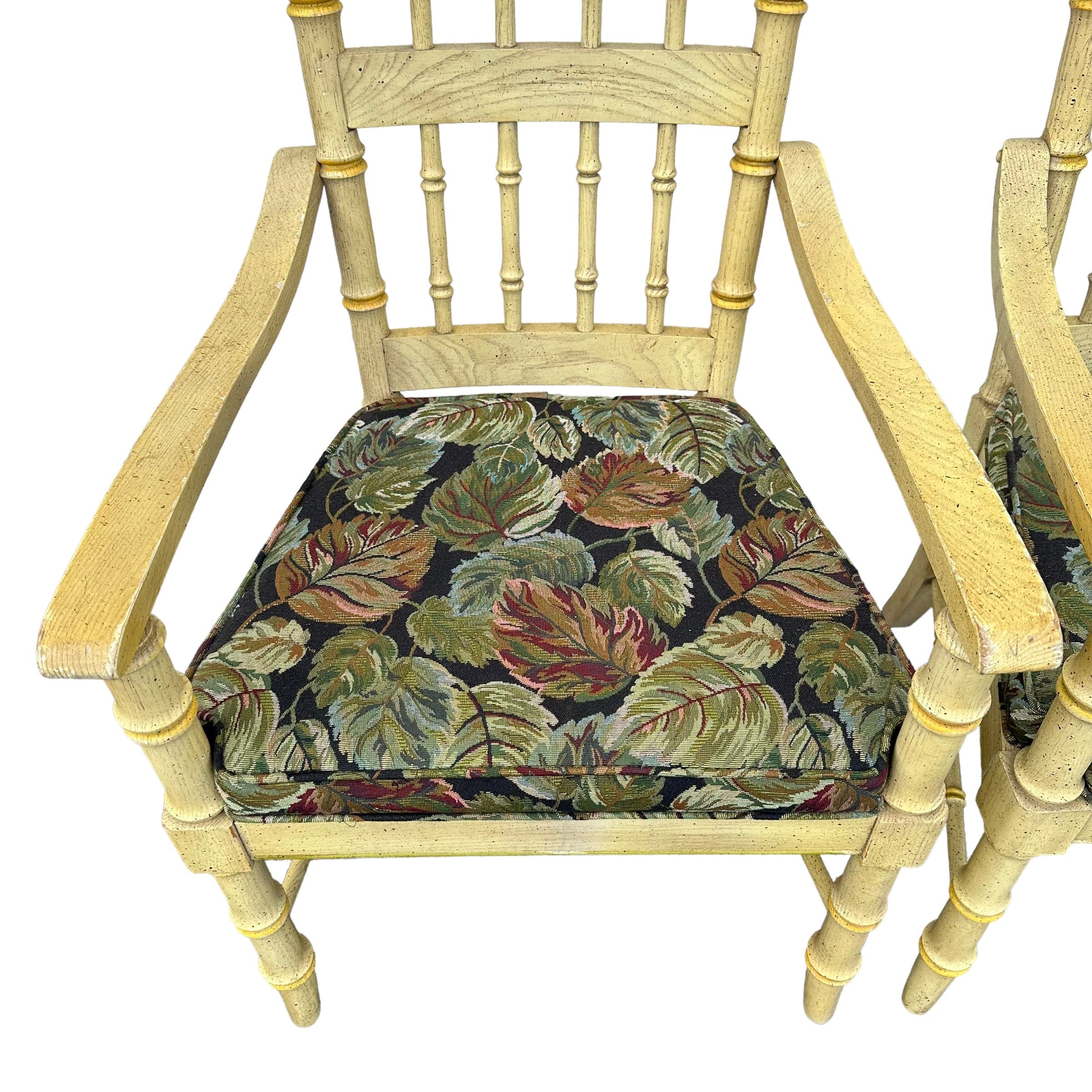 Faux Bamboo Armchairs with Spindles & Finials by Stanley Furniture Set of 2 - 1970s Vintage Pair Coastal Palm Beach Dining Accent Arm Chairs - Thumbnail 5