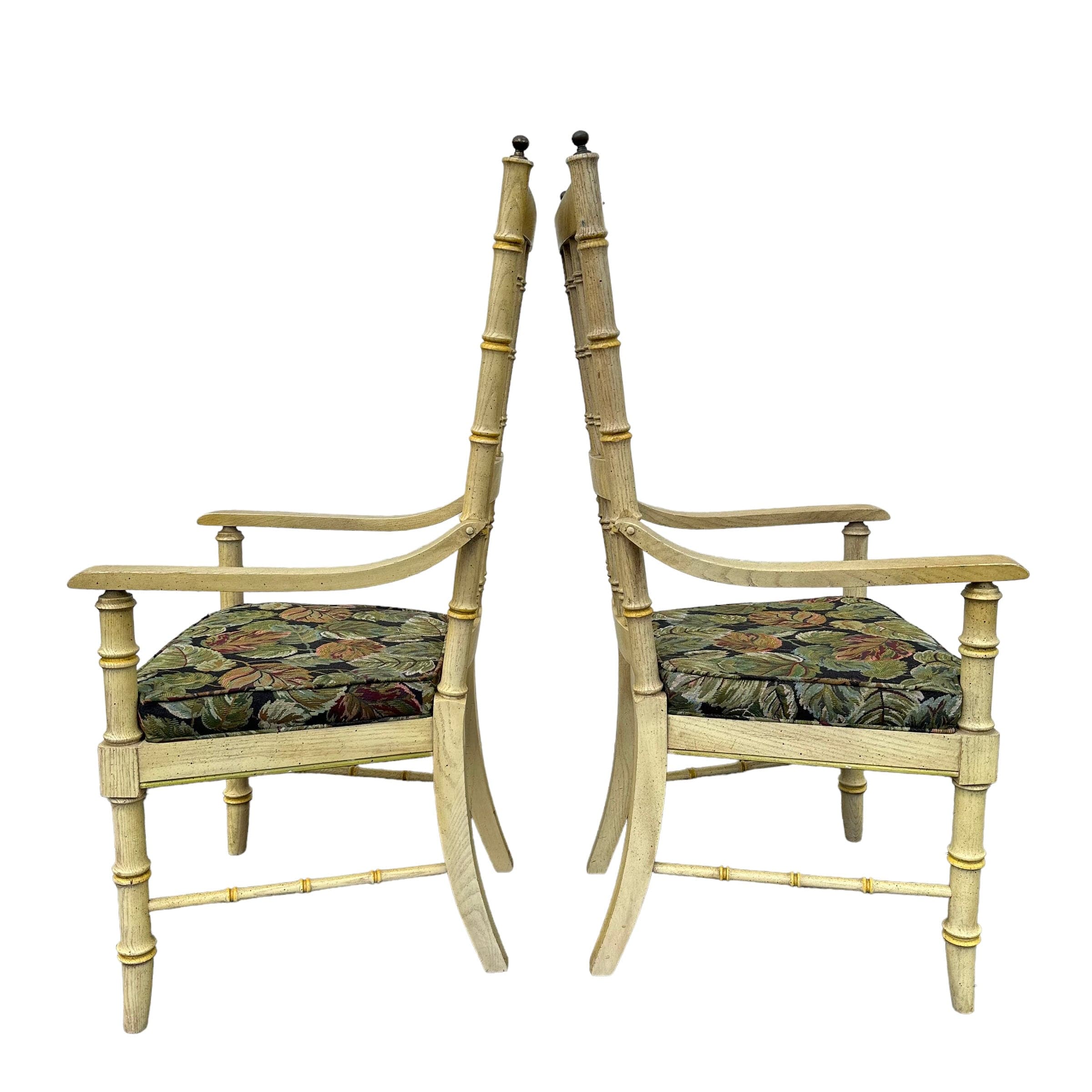 Faux Bamboo Armchairs with Spindles & Finials by Stanley Furniture Set of 2 - 1970s Vintage Pair Coastal Palm Beach Dining Accent Arm Chairs - Thumbnail 8