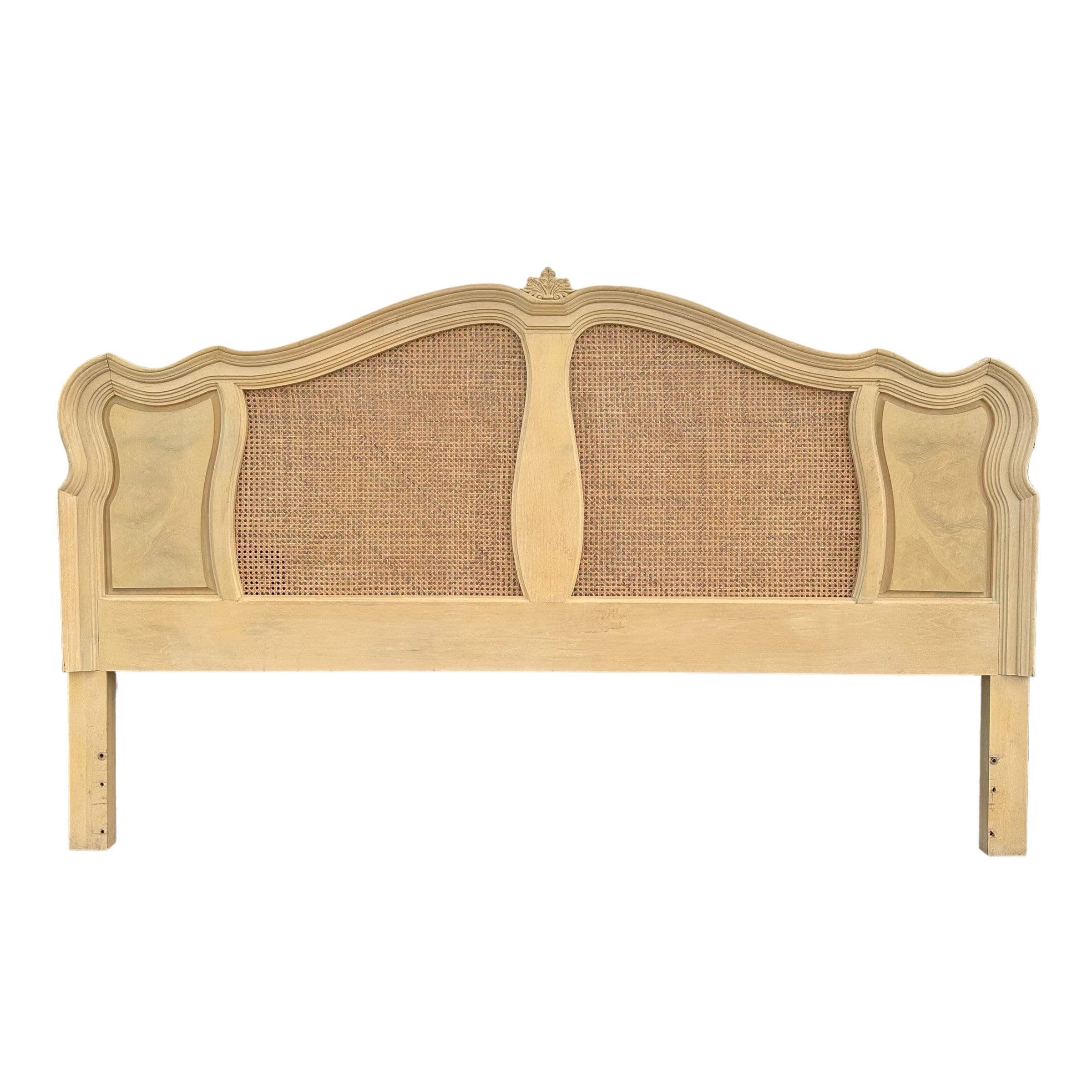 French Provincial King Headboard by Lexington Chateau Latour Collection - Vintage Rattan Cane and Whitewash Wood Country Bedroom Furniture - Image 1