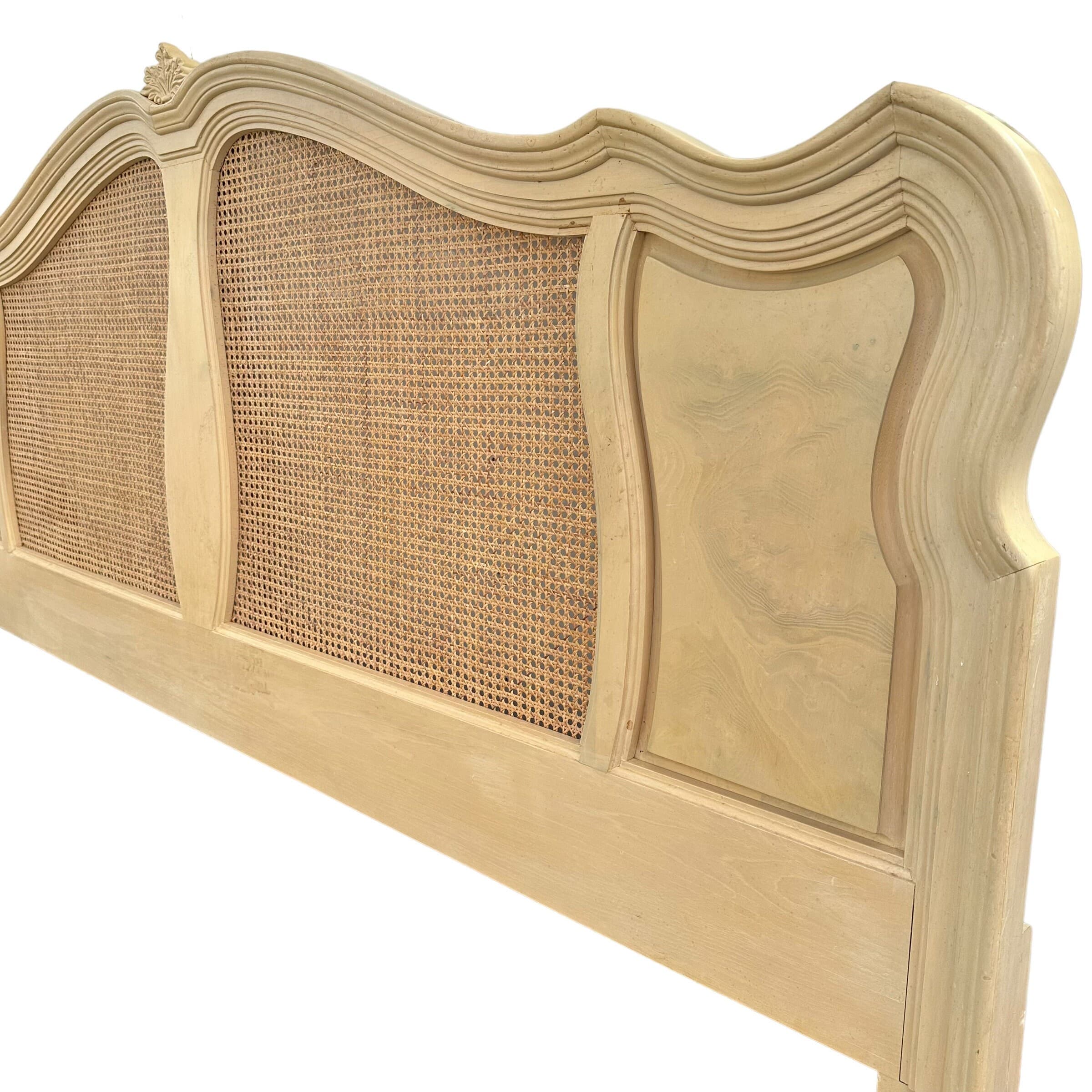 French Provincial King Headboard by Lexington Chateau Latour Collection - Vintage Rattan Cane and Whitewash Wood Country Bedroom Furniture - Thumbnail 4