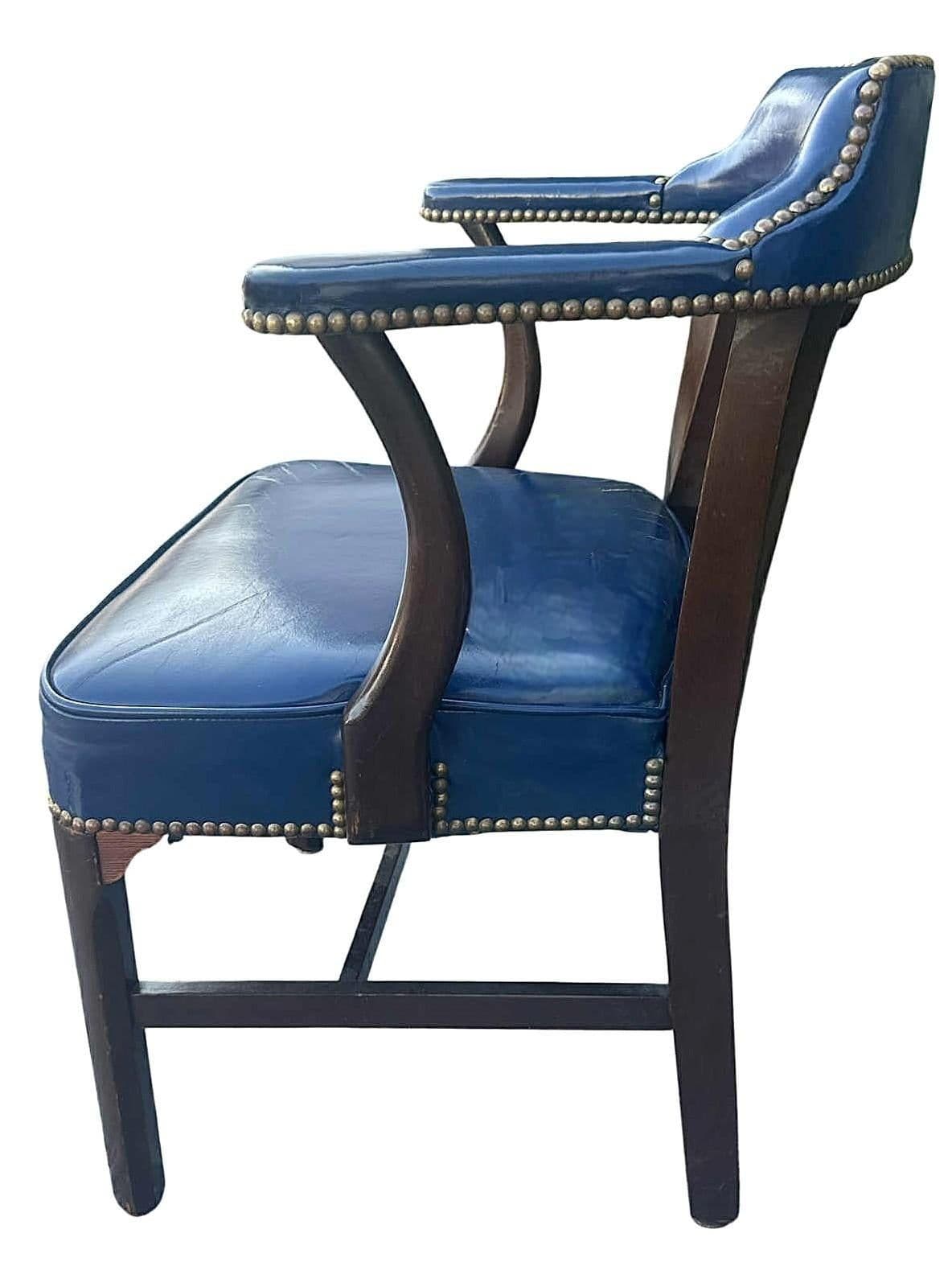 Vintage 1940s Blue Leather and Walnut Grand Ledge Chair Company Club Chairs - Rare Find - Thumbnail 4