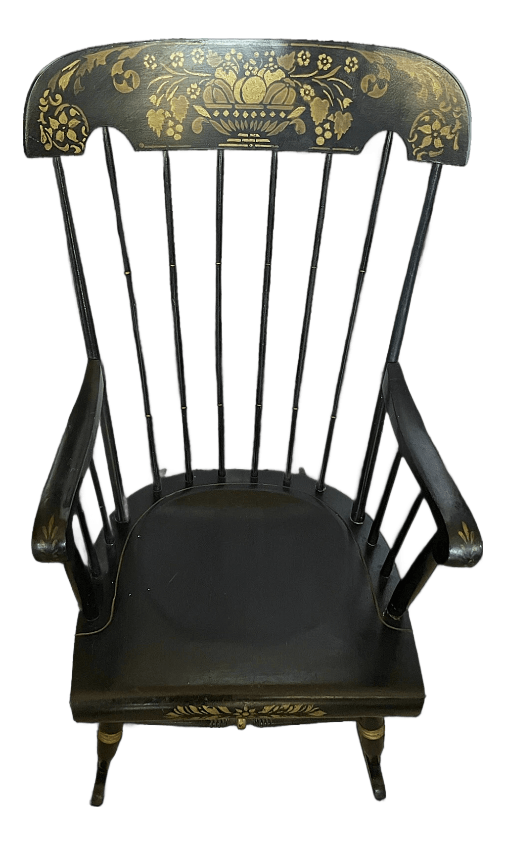 Nichols & Stone Black Stencilled Windsor Rocking Chair - Vintage Mid 20th Century - Made in Massachusetts - Thumbnail 2