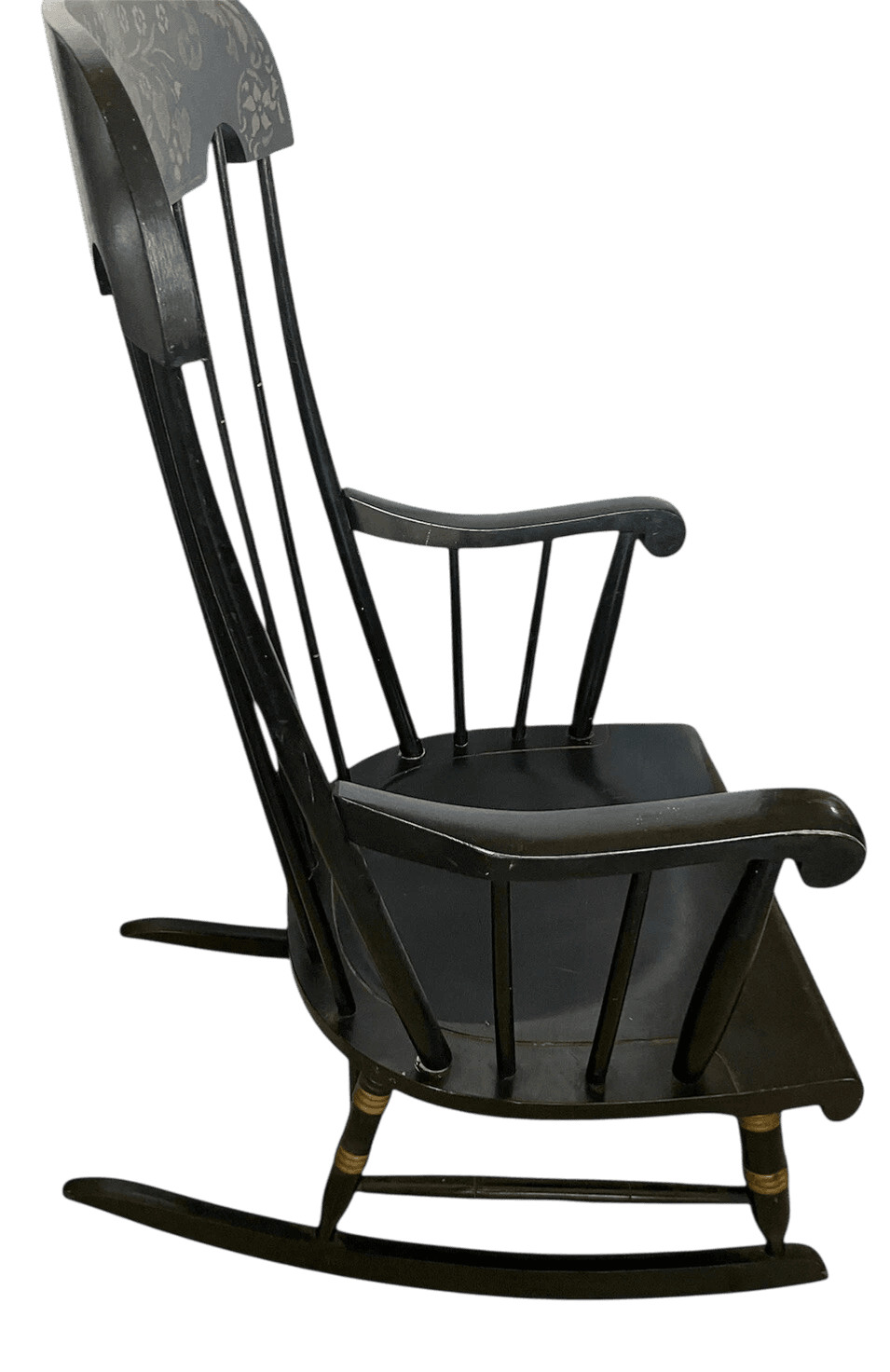 Nichols & Stone Black Stencilled Windsor Rocking Chair - Vintage Mid 20th Century - Made in Massachusetts - Thumbnail 3