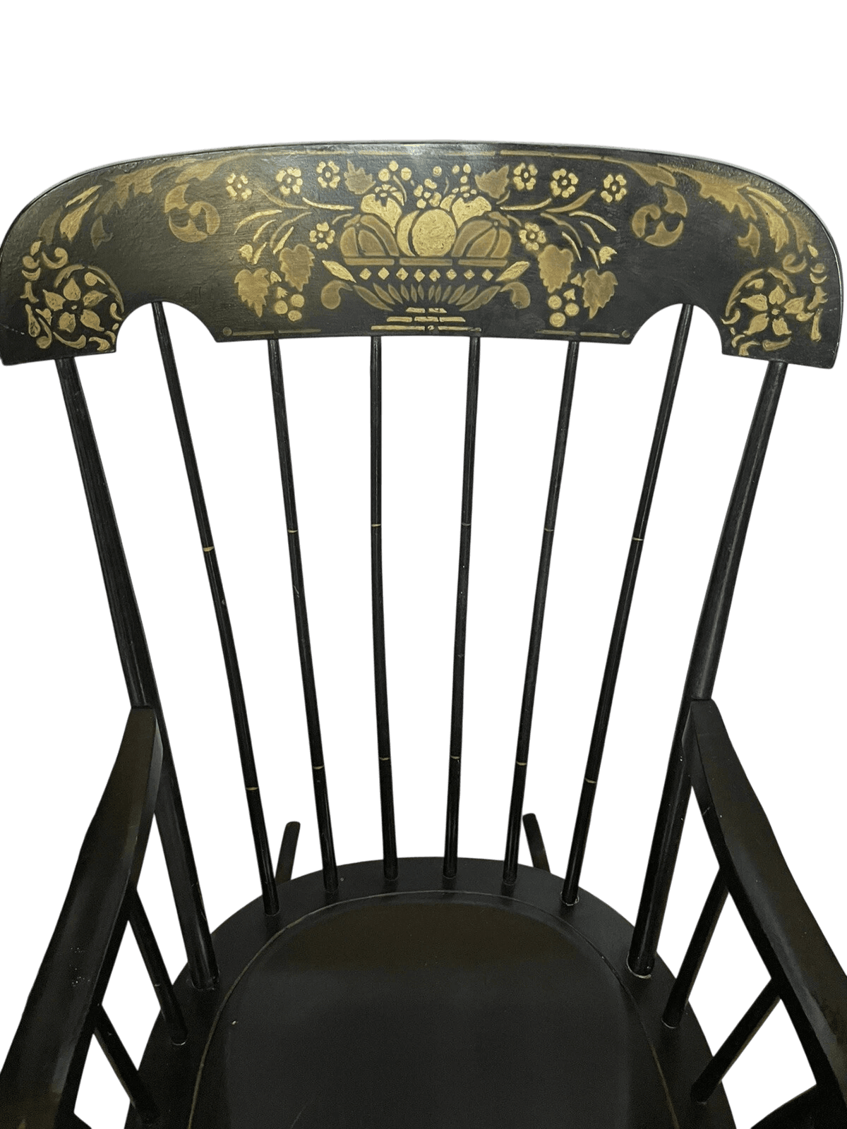 Nichols & Stone Black Stencilled Windsor Rocking Chair - Vintage Mid 20th Century - Made in Massachusetts - Thumbnail 7