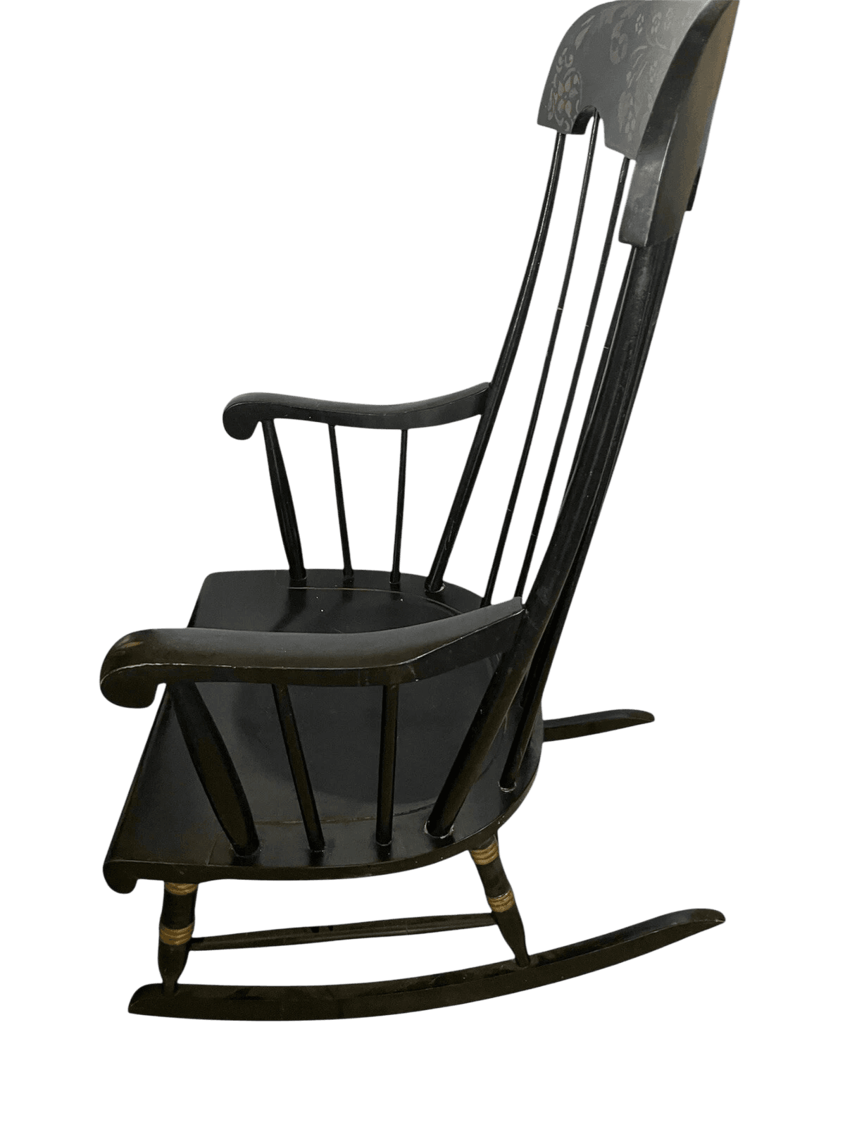 Nichols & Stone Black Stencilled Windsor Rocking Chair - Vintage Mid 20th Century - Made in Massachusetts - Thumbnail 6