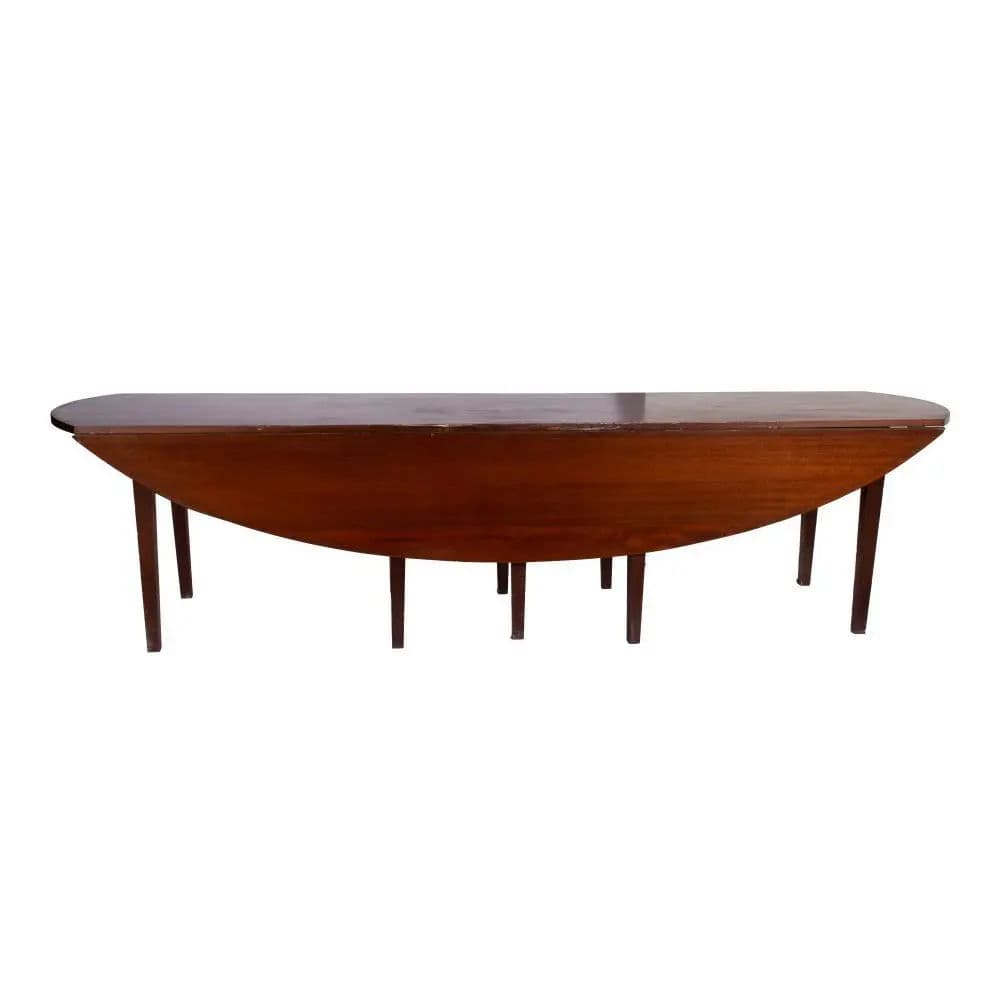 Rare Georgian Solid Mahogany 10’ X 5’ Large Oval Drop Leaf Irish Wake Table, 19th Century - Thumbnail 4