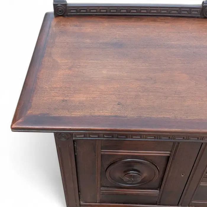 Rare Antique 1920s Signed Baker Furniture Company Walnut Spanish Revival 72" Buffet Sideboard Made in Allegan, Michigan - Thumbnail 9