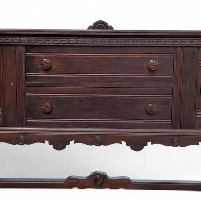 Rare Antique 1920s Signed Baker Furniture Company Walnut Spanish Revival 72" Buffet Sideboard Made in Allegan, Michigan - Thumbnail 11