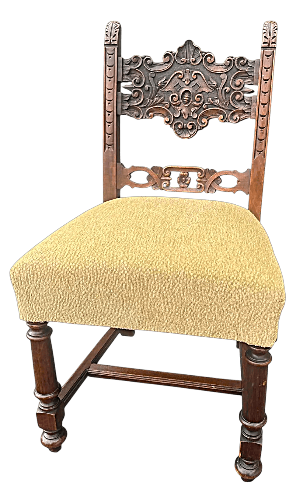 Baker Furniture Attributed 1920s Antique Carved Walnut Renaissance Revival Dining Chairs With New Kravet Seat Upholstery - Set of 4 - Thumbnail 5