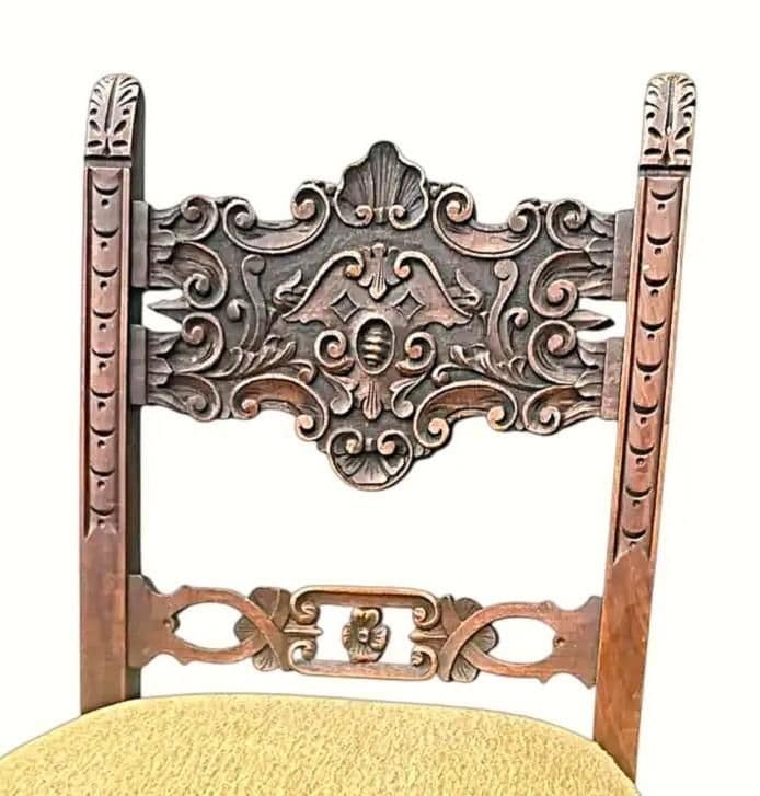Baker Furniture Attributed 1920s Antique Carved Walnut Renaissance Revival Dining Chairs With New Kravet Seat Upholstery - Set of 4 - Thumbnail 9