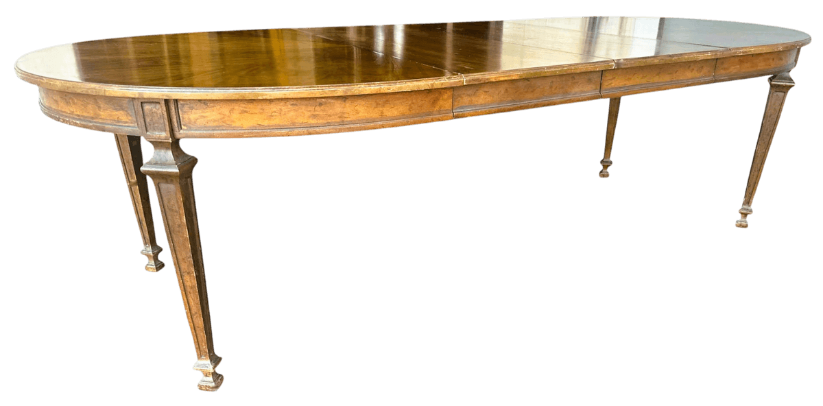 Drexel ‘Livorno’ Italian Neoclassical Pecan Wood Dining Table - 102” Fully Extended and 6 Chairs - Made in 1968 - Thumbnail 10