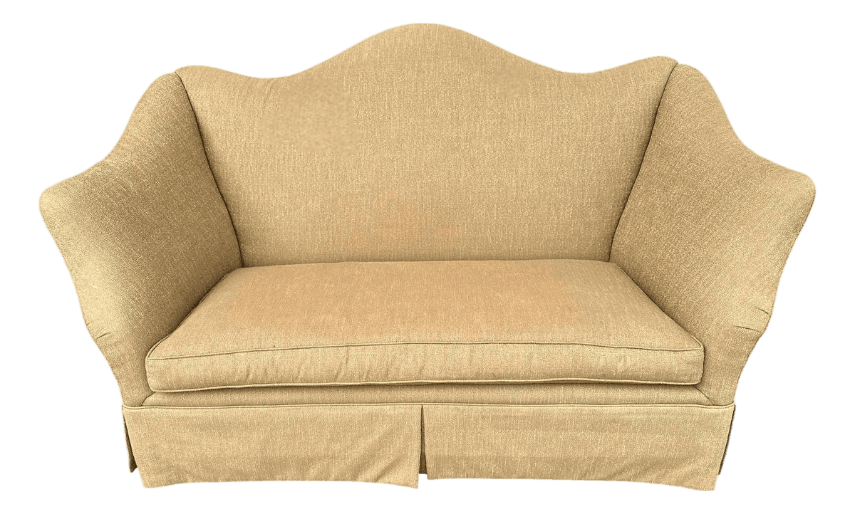 Baker Furniture Company Camelback Loveseat Upholstered in Gold Luxury Fabric - Vintage Early 21st Century - Thumbnail 2