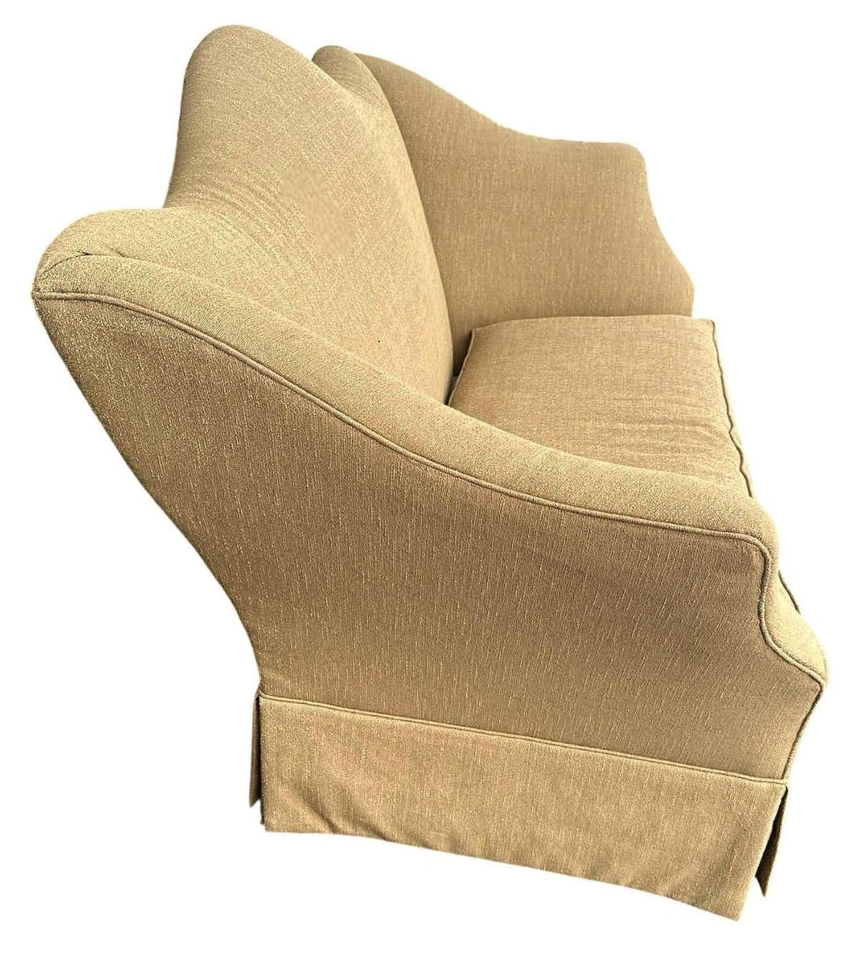 Baker Furniture Company Camelback Loveseat Upholstered in Gold Luxury Fabric - Vintage Early 21st Century - Thumbnail 4