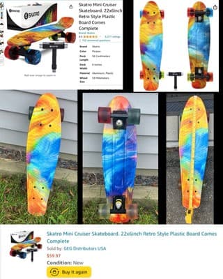 Skatro Picasso Mini Cruiser Skateboard 22x6inch Retro Style Plastic Board - Thumbnail 2