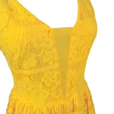 GB Yellow Lace Fit And Flare Mini Dress Size S Deep V Sleeveless Scalloped Hem - Thumbnail 5