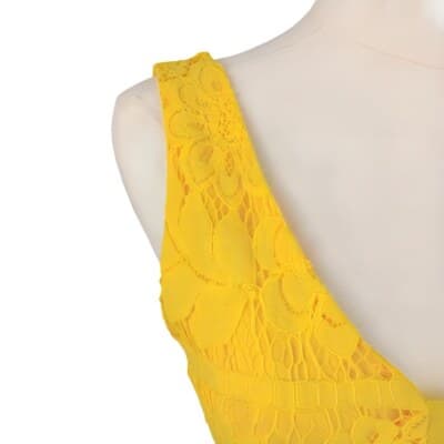 GB Yellow Lace Fit And Flare Mini Dress Size S Deep V Sleeveless Scalloped Hem - Thumbnail 4